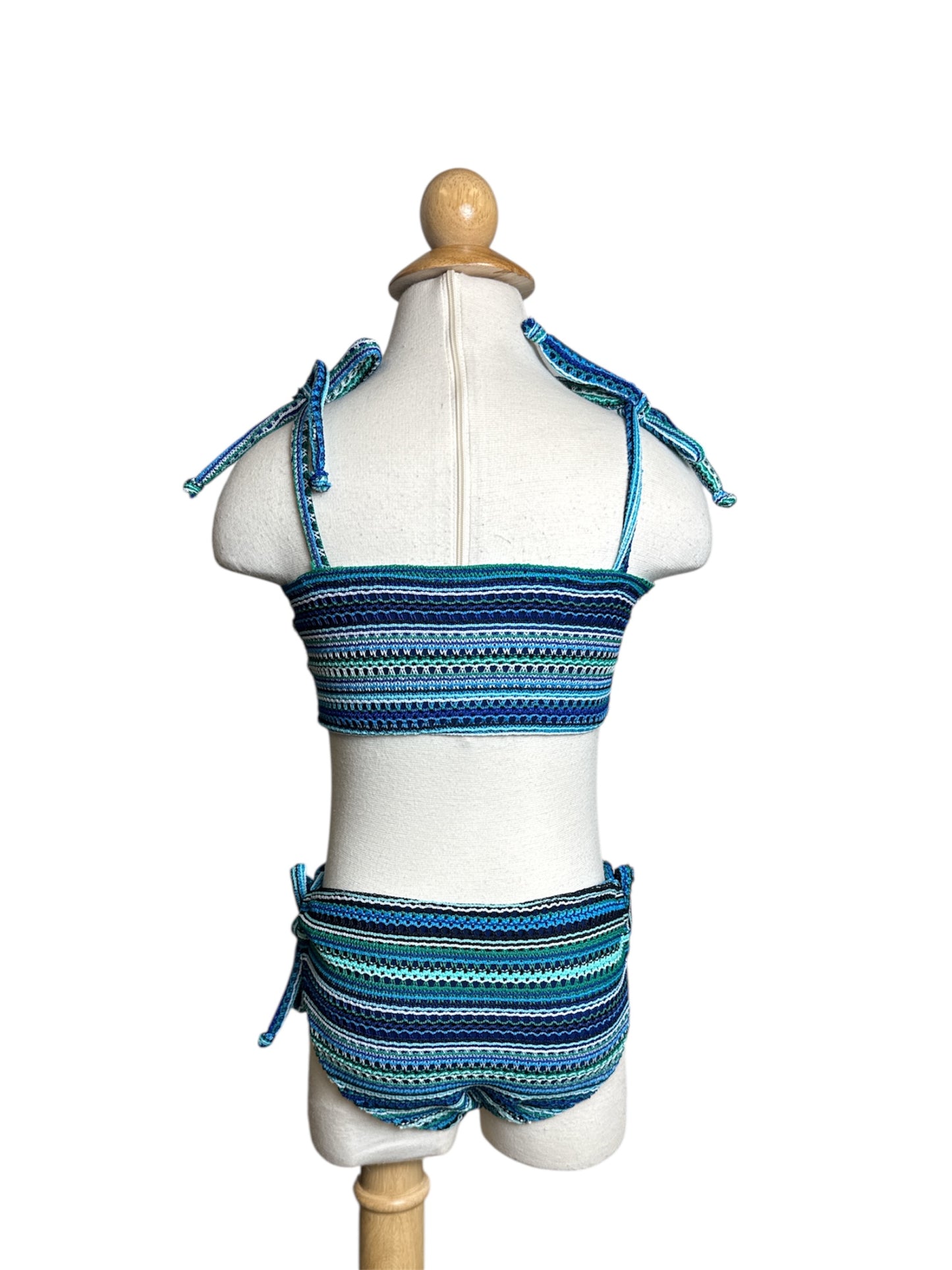 Blue Stripes Knit Bandeau Bikini Swimwear