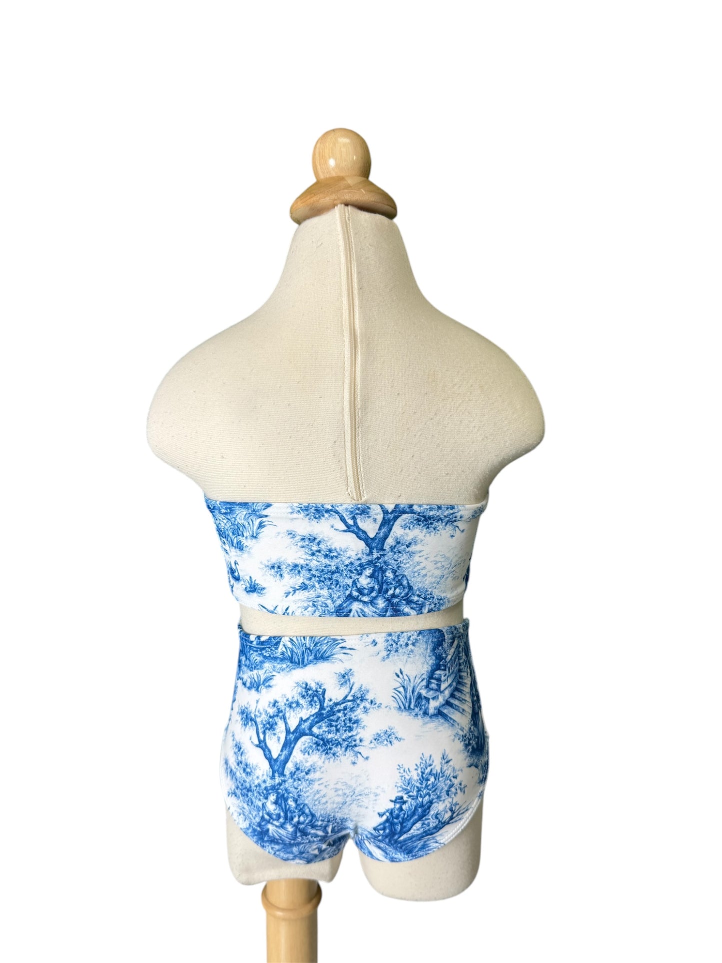 Blue Toile Bandeau High Waist Swimwear