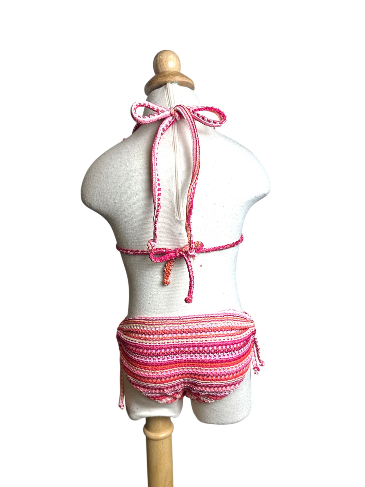 Pink Stripes Knit Triangle Bikini Swimwear