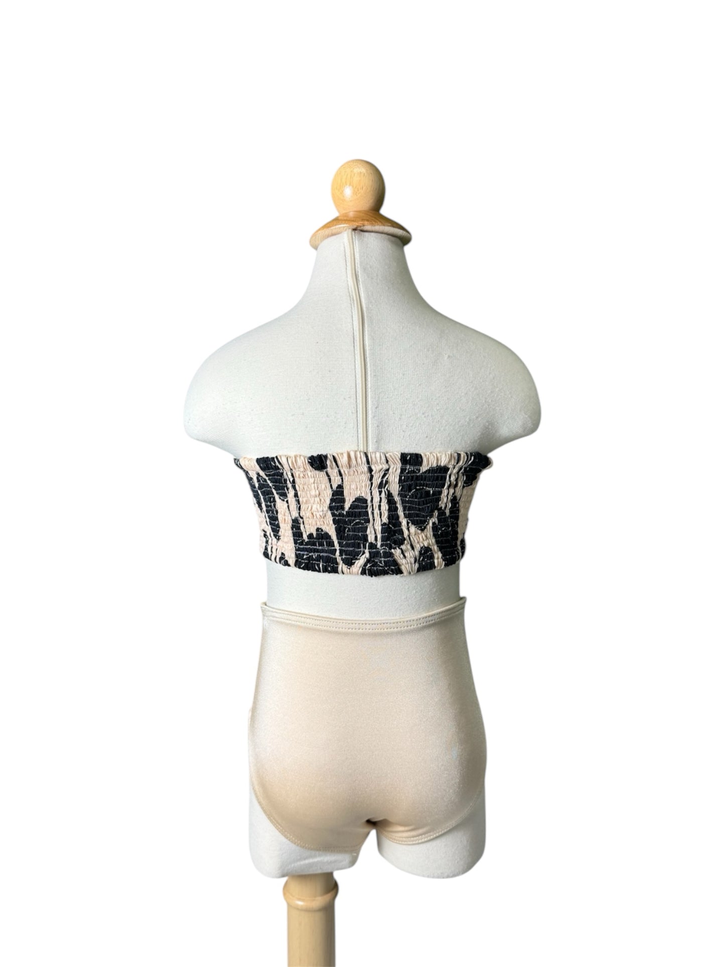 Cream Tulip Bandeau Smocked High Waist Swimwear