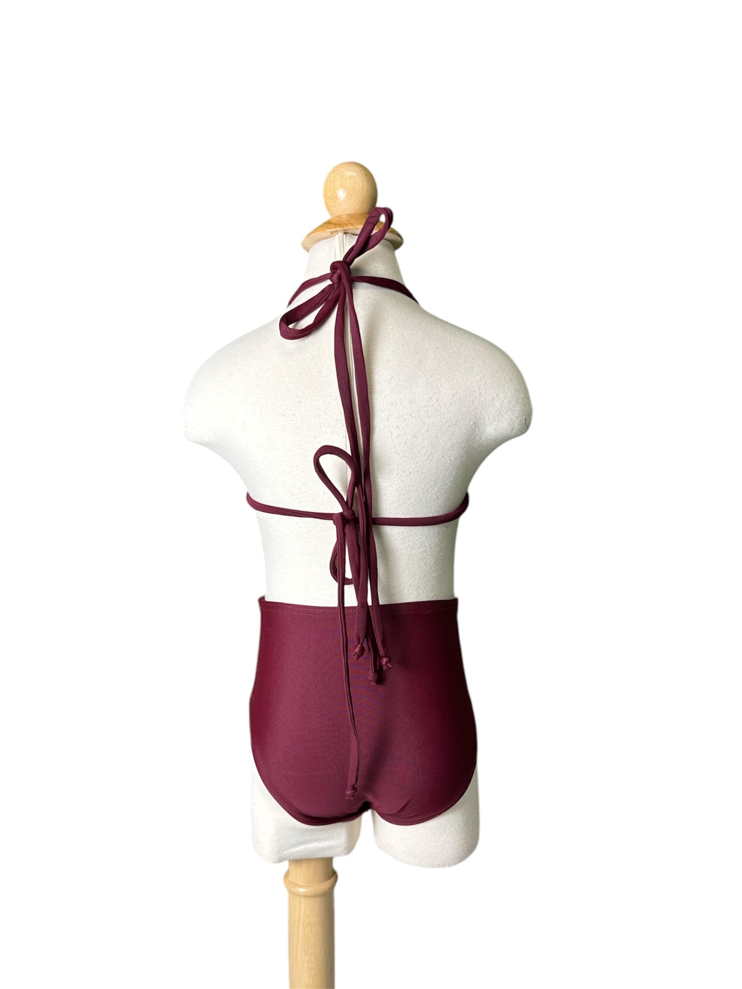 Floral Poppy Burgundy Lace Triangle High Waist Swimwear