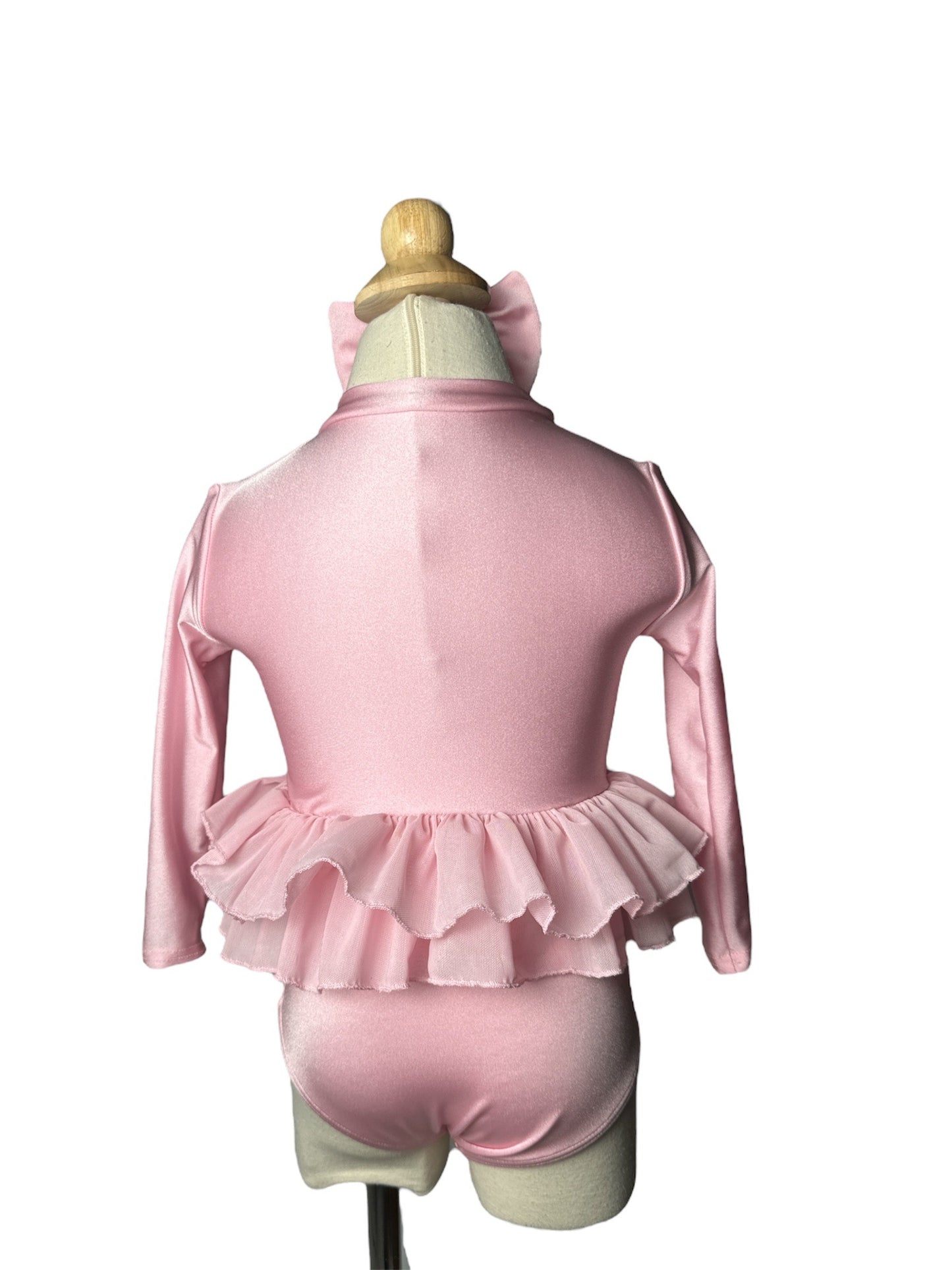 Cotton Candy Pink Two Piece Long Sleeve Ruffle High Waist Swimwear