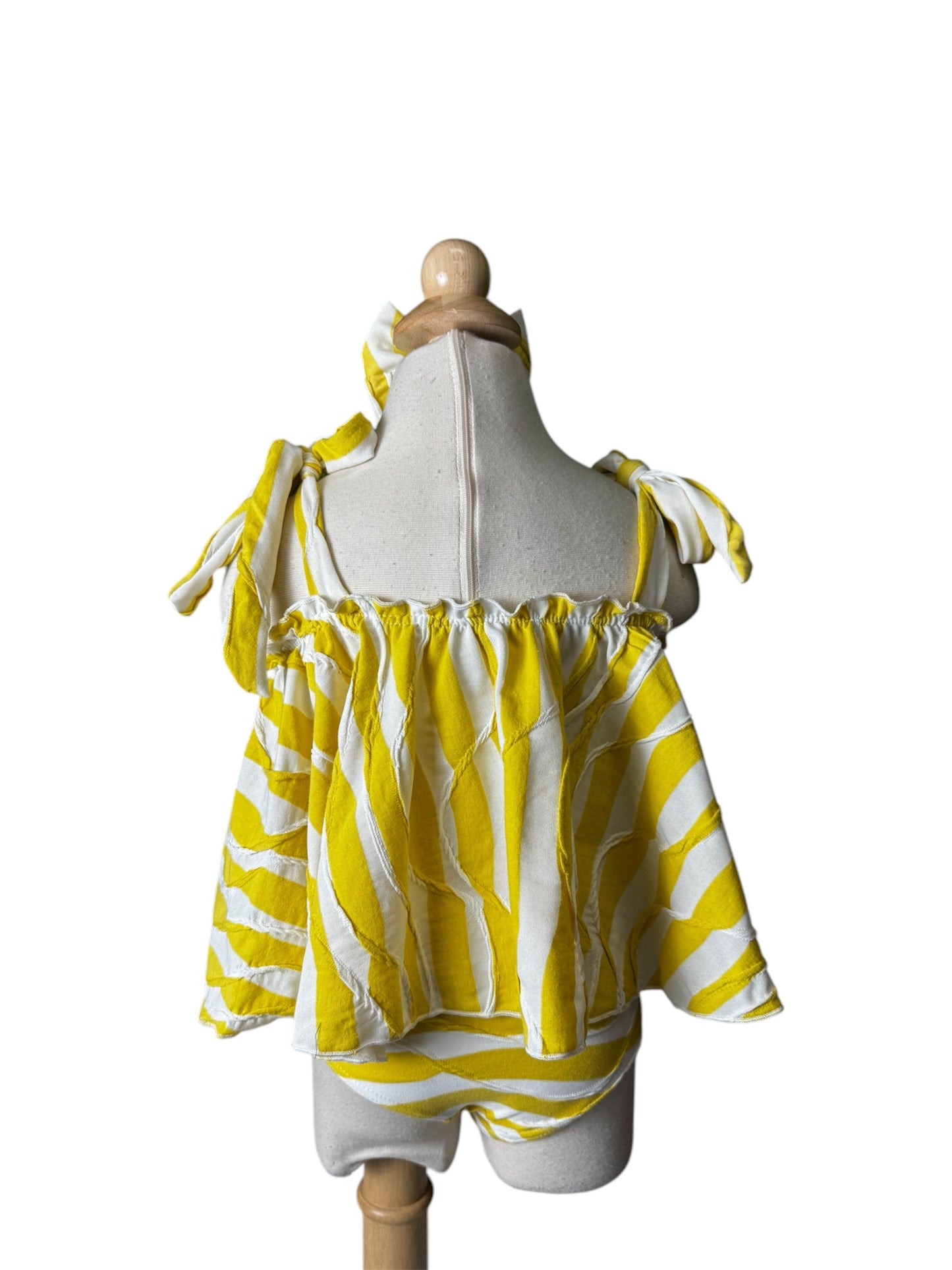 The Roma Yellow & White Stripes Bandeau Ties High Waist Swimwear