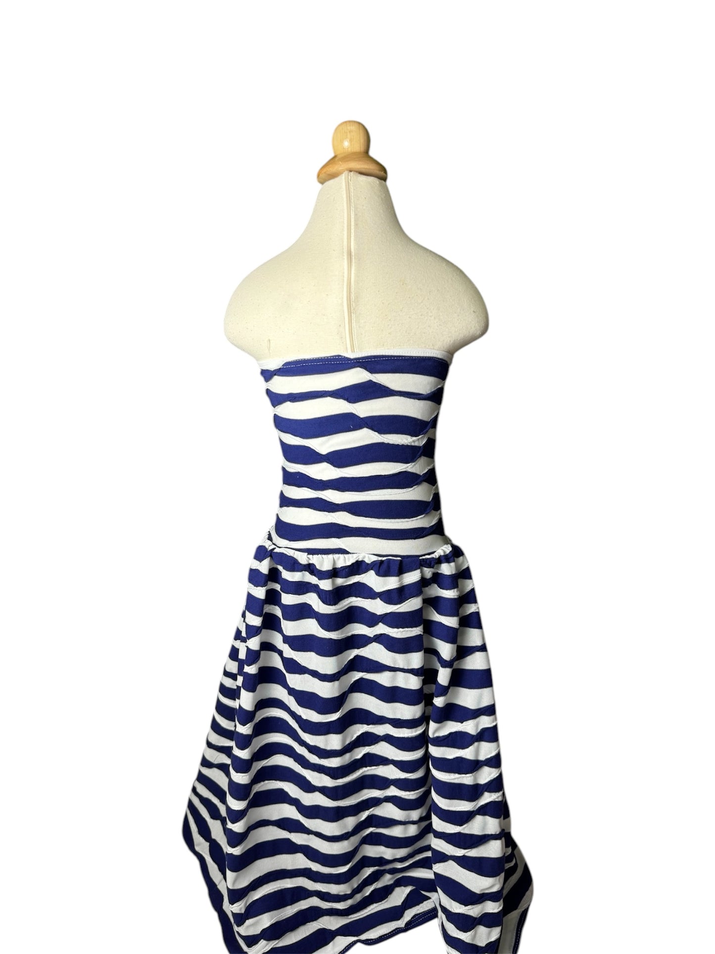 The Roma Blue & White Stripes Strapless Bandeau Dress