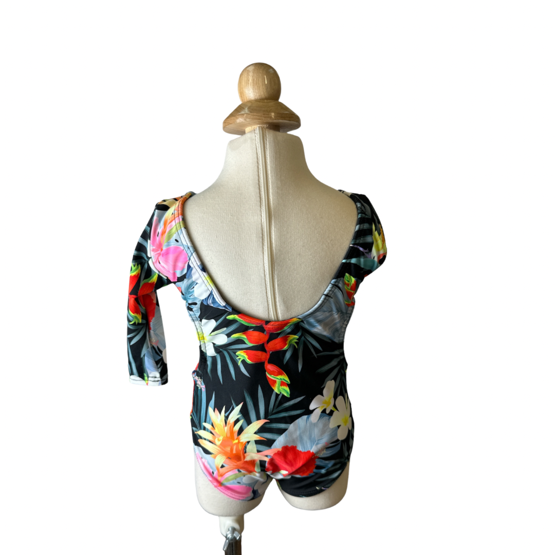 Tropical One Shoulder Sleeve Cut Out Swimwear