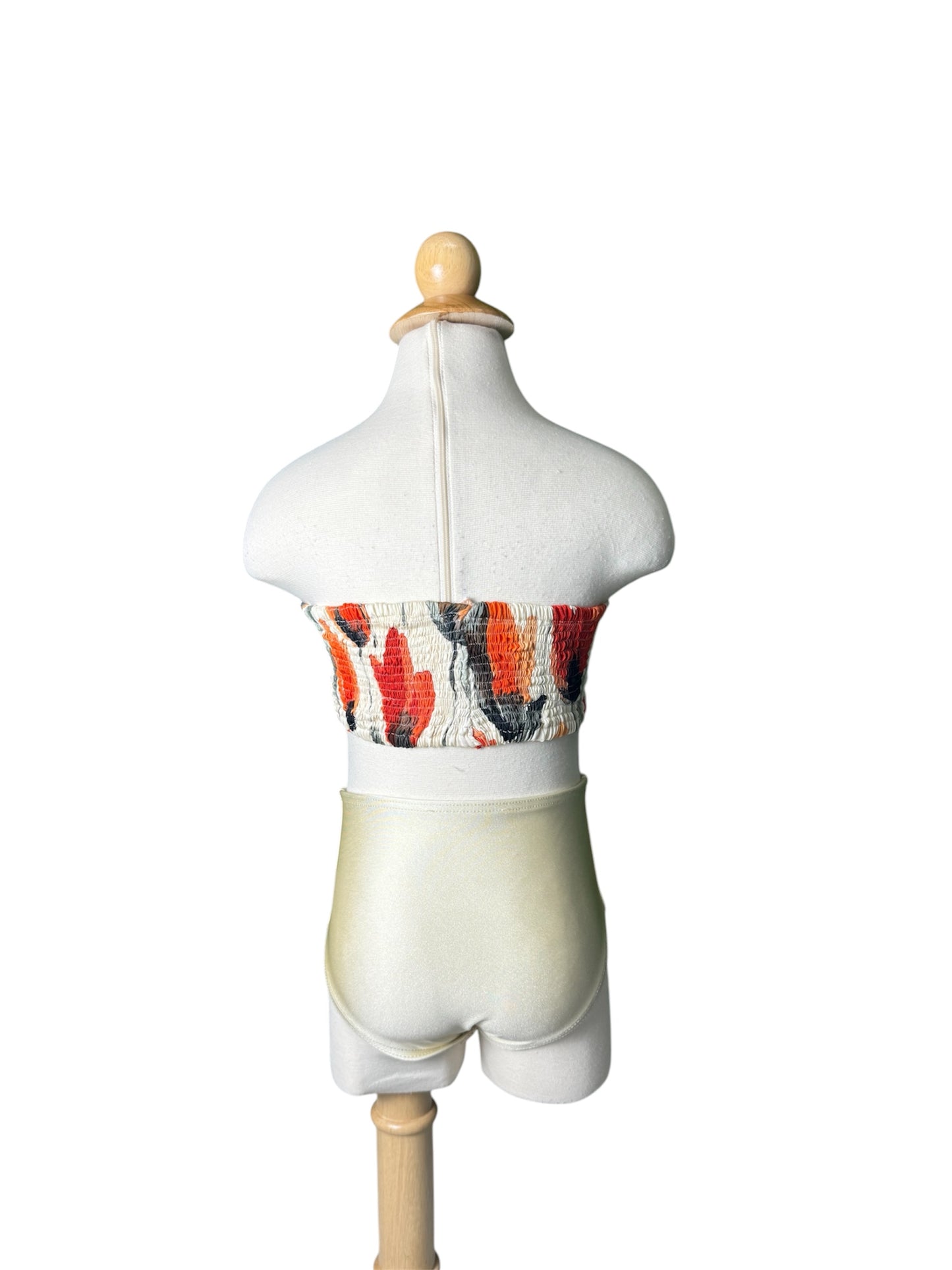 Orange Tulip Bandeau Smocked High Waist Swimwear