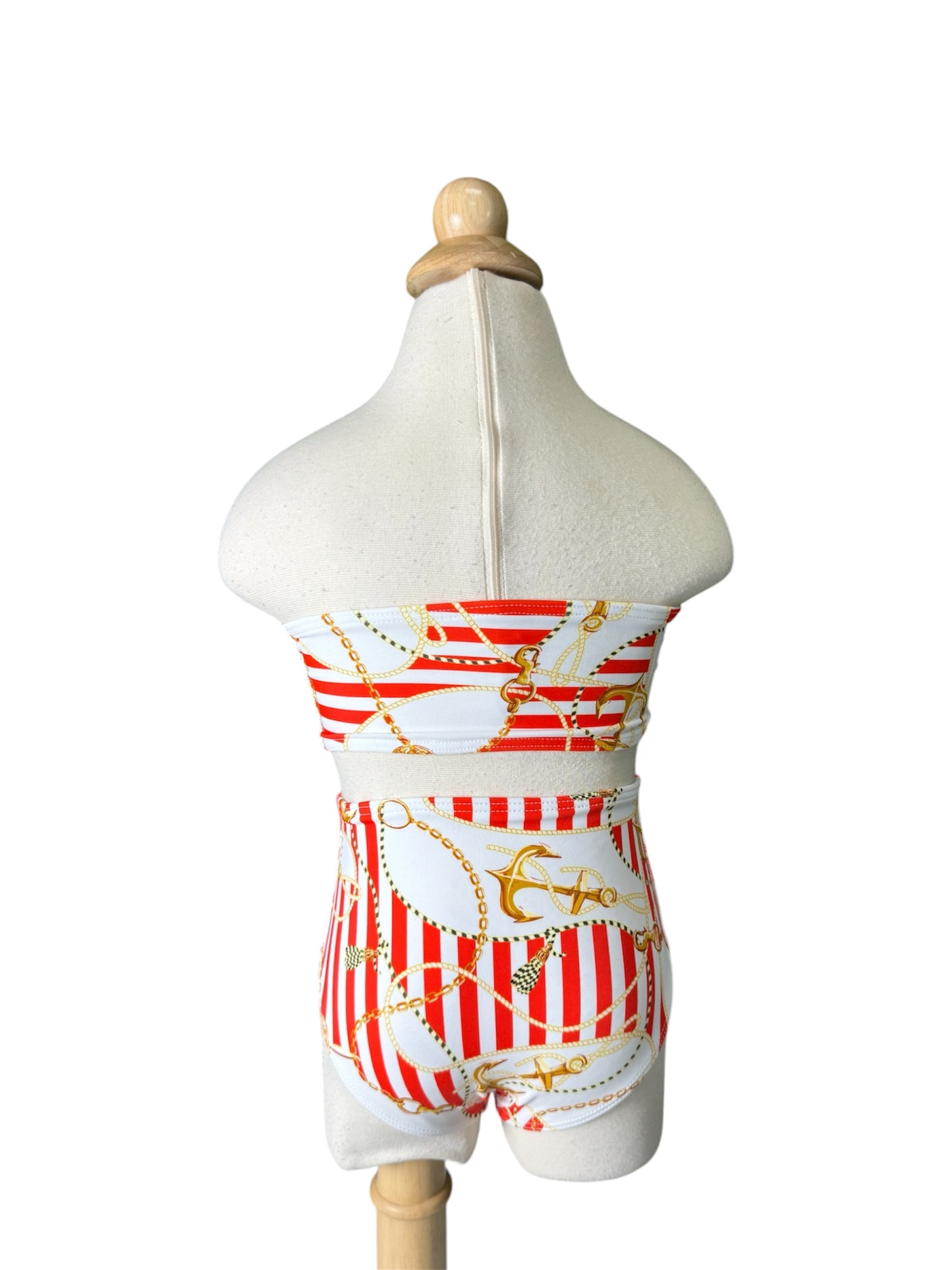 Red Anchor Bandeau High Waist Swimwear