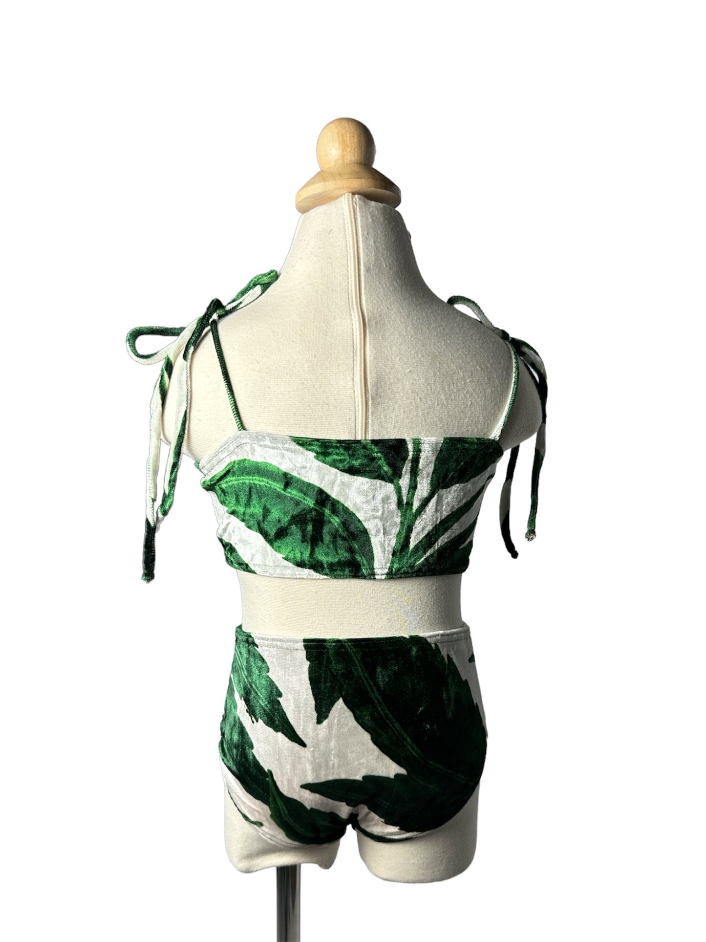 Velvet Rosette Two Piece Bandeau High Waist Swimwear