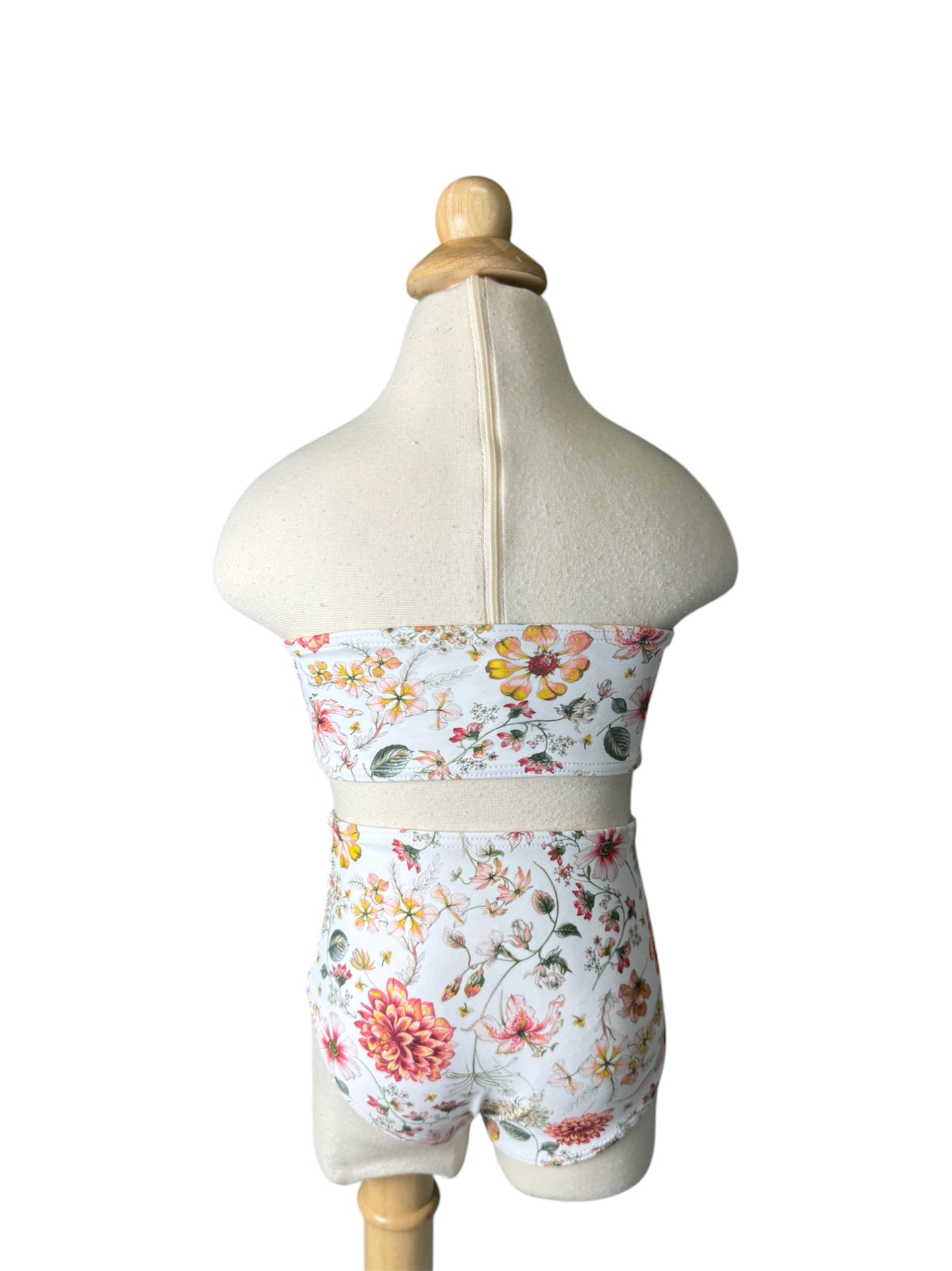 White Floral Bandeau High Waist Swimwear