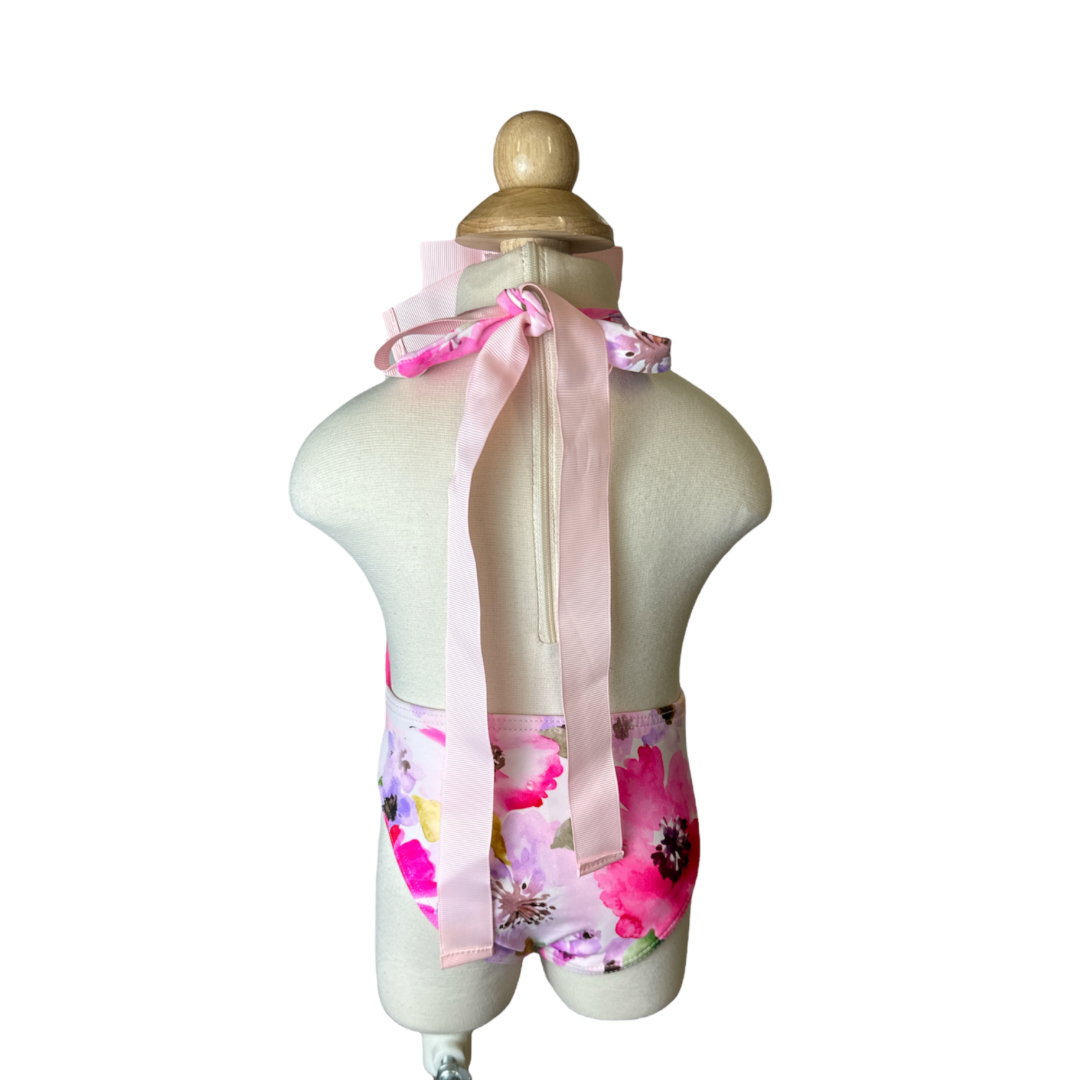 Pink Floral One Piece Ribbon Swimwear
