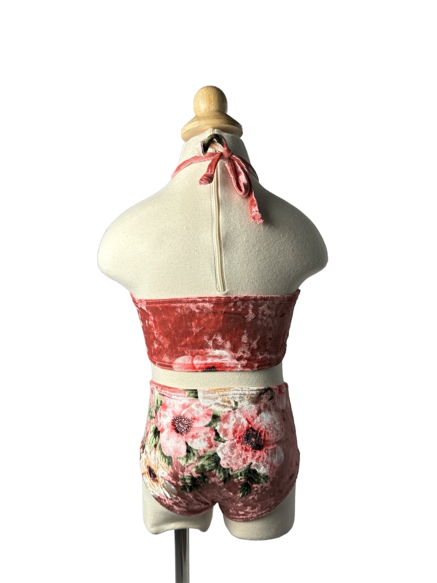 Velvet Rosette Two Piece Bandeau High Waist Swimwear