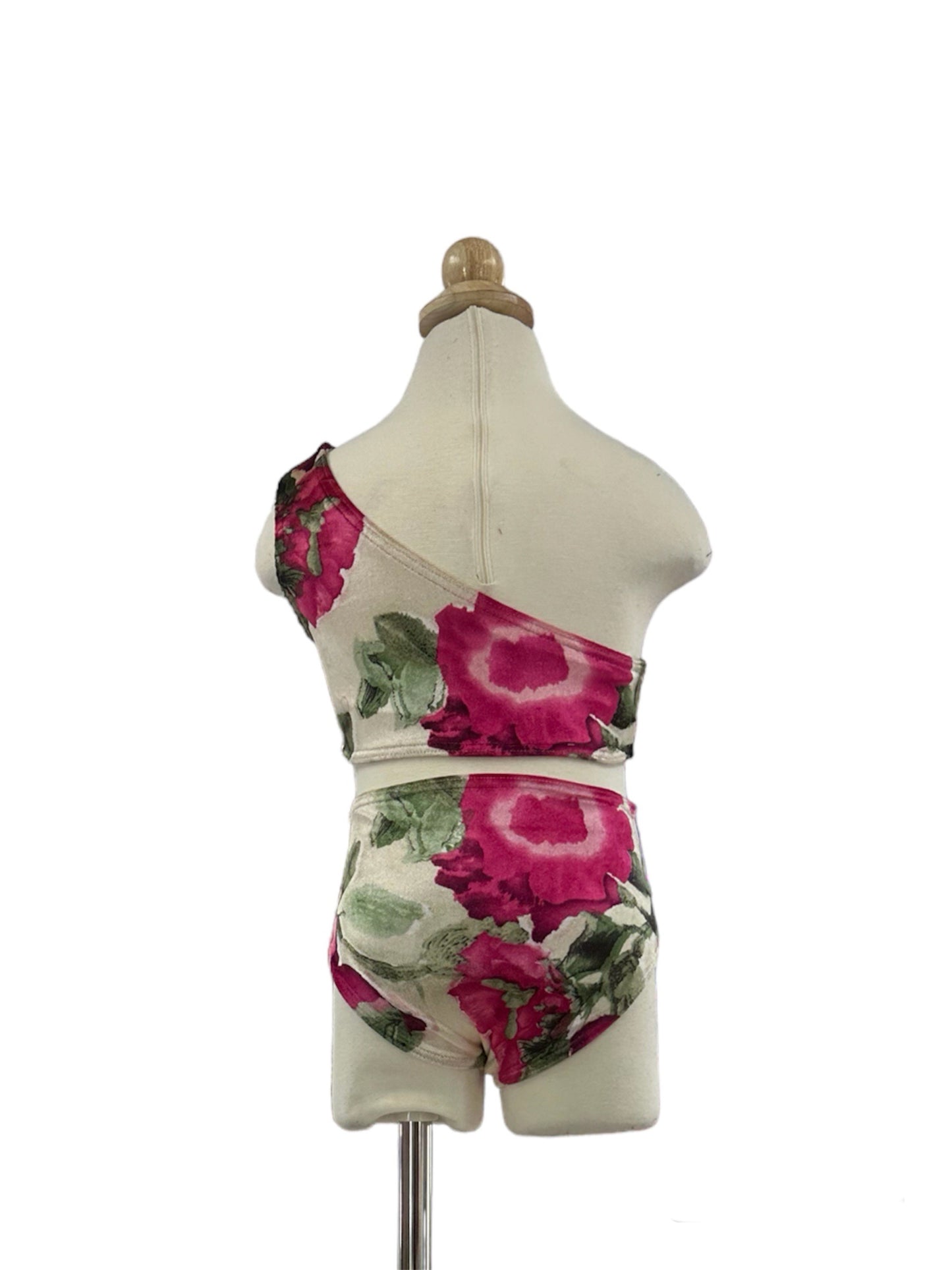 Velvet Rosette Two Piece One Shoulder High Waist Swimwear