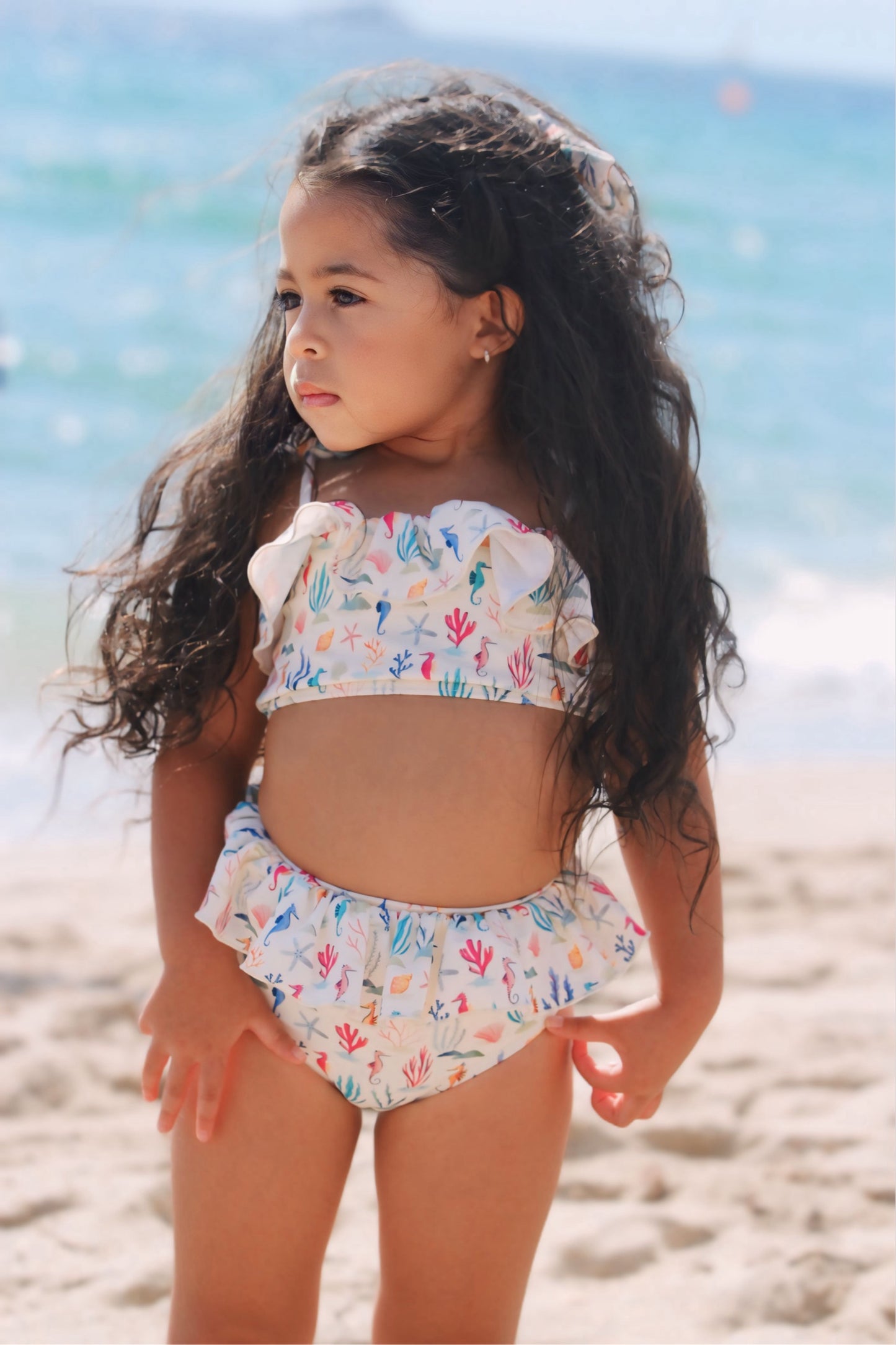 Starfishes & Seahorses Ruffle Bandeau High Waist Swimwear