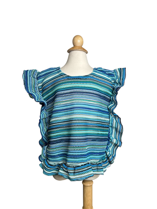 Blue Strips Poncho Ruffles
