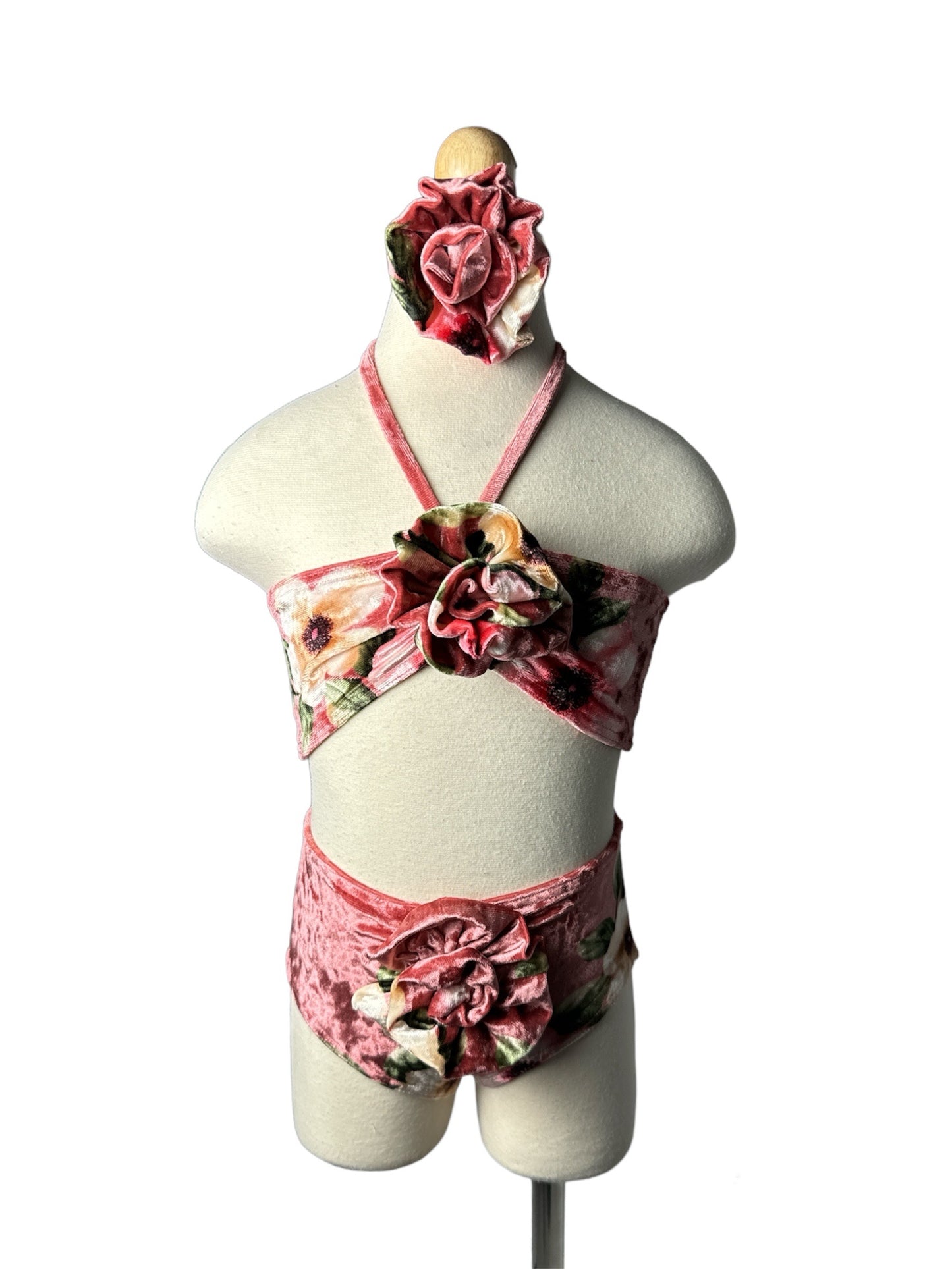 Velvet Rosette Two Piece Bandeau High Waist Swimwear