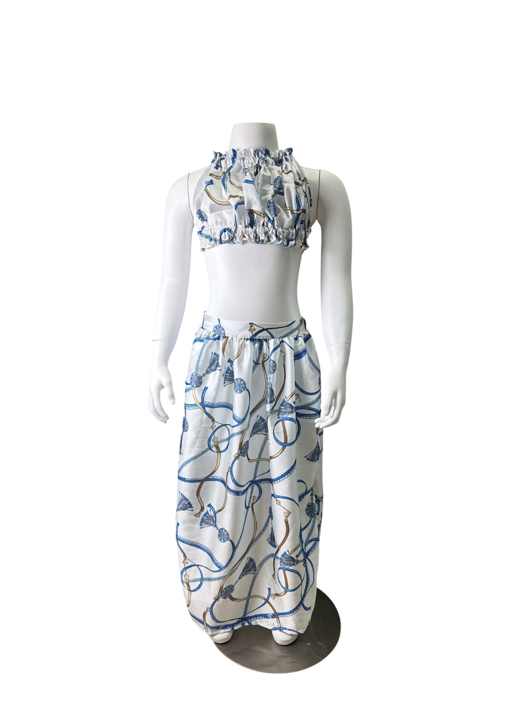 Chain Halter Bubble Top Resort Skirt Set