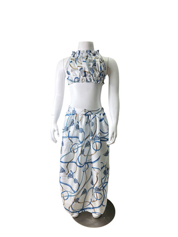 Chain Halter Bubble Top Resort Skirt Set