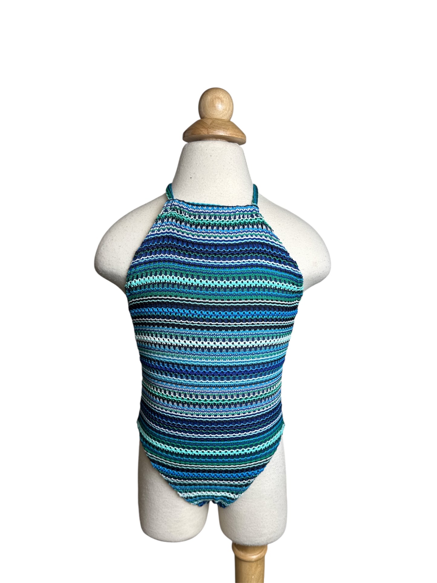 Blue Strips Knit One Piece Swimwear