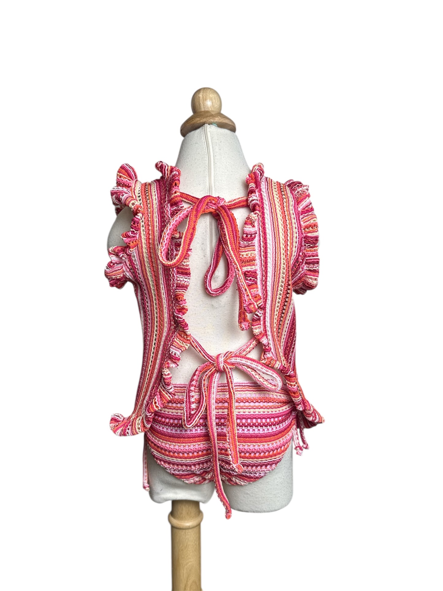 Pink Strips Knit Top Ruffles