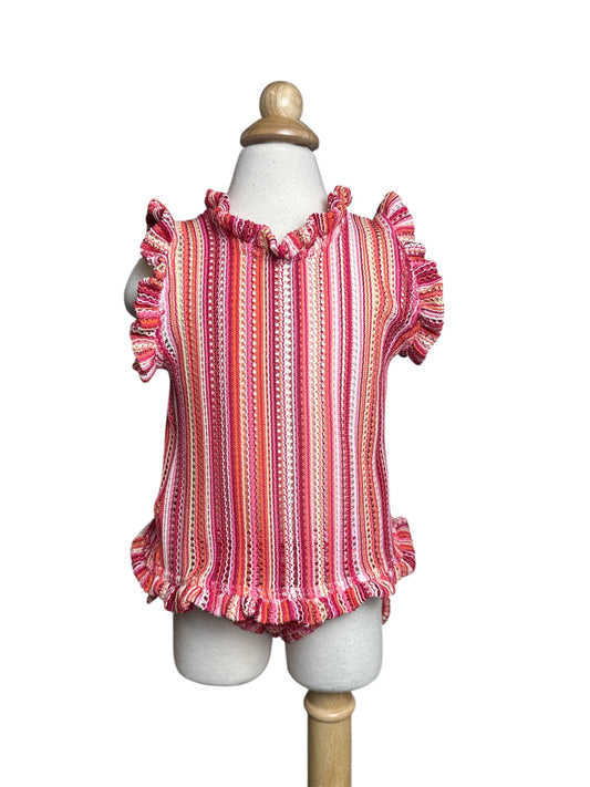 Pink Strips Knit Top Ruffles