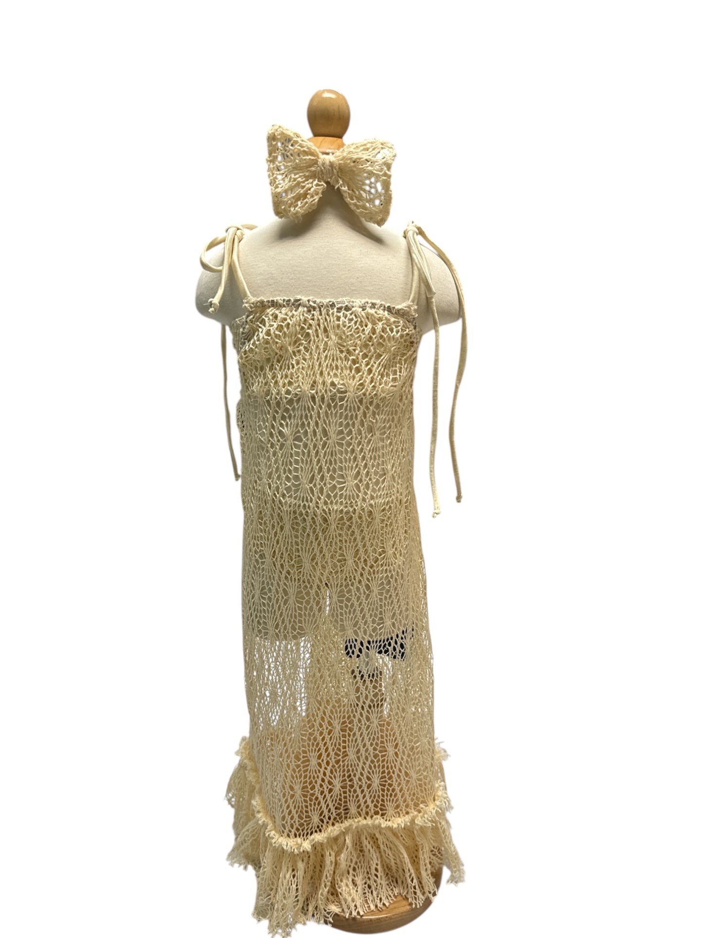 Three Piece Cream Knit Dress Bandeau High Waist