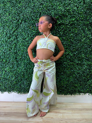 Bandeau Tie Open Slit Pants Resort Set