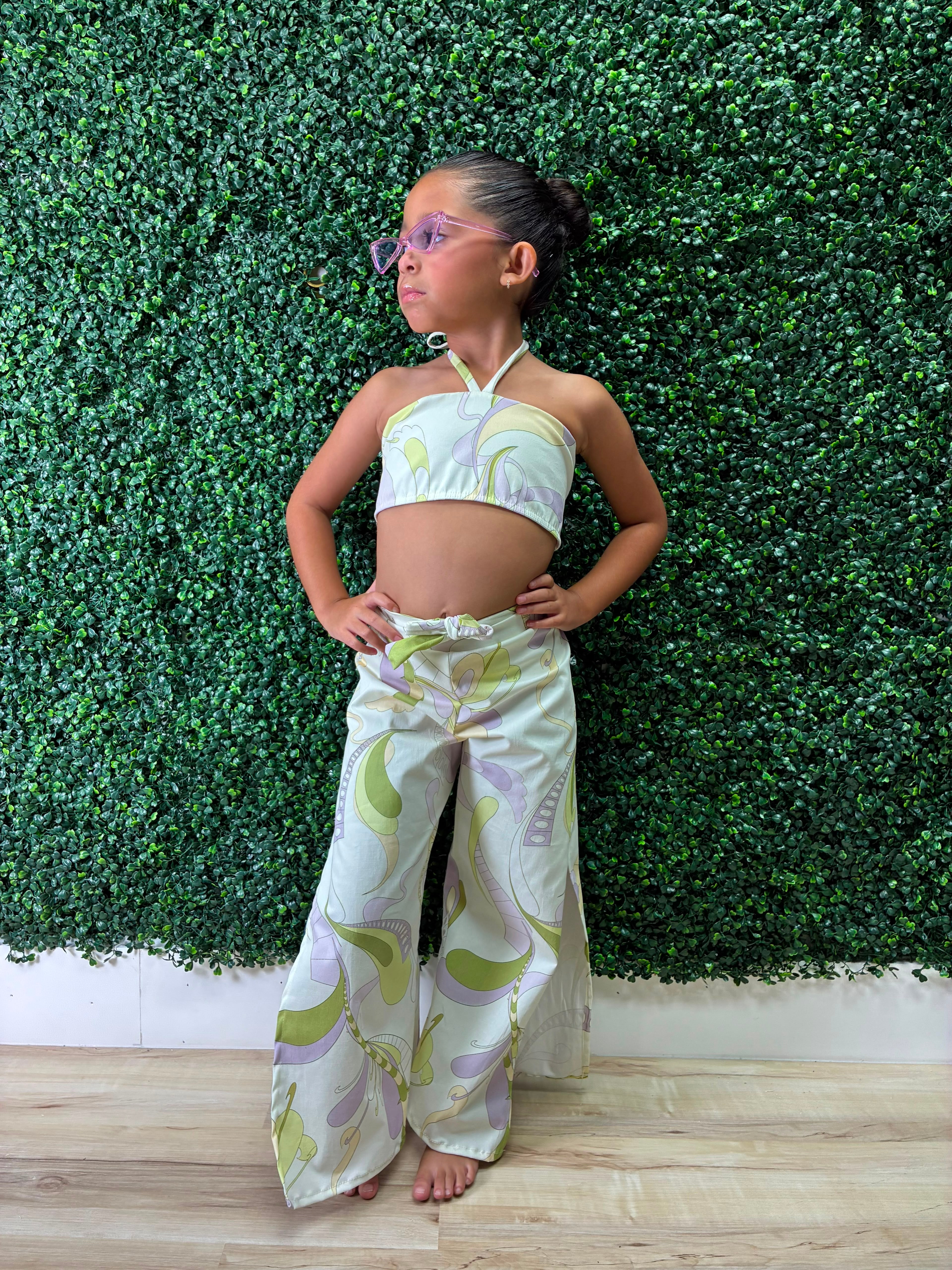 Bandeau Tie Open Slit Pants Resort Set