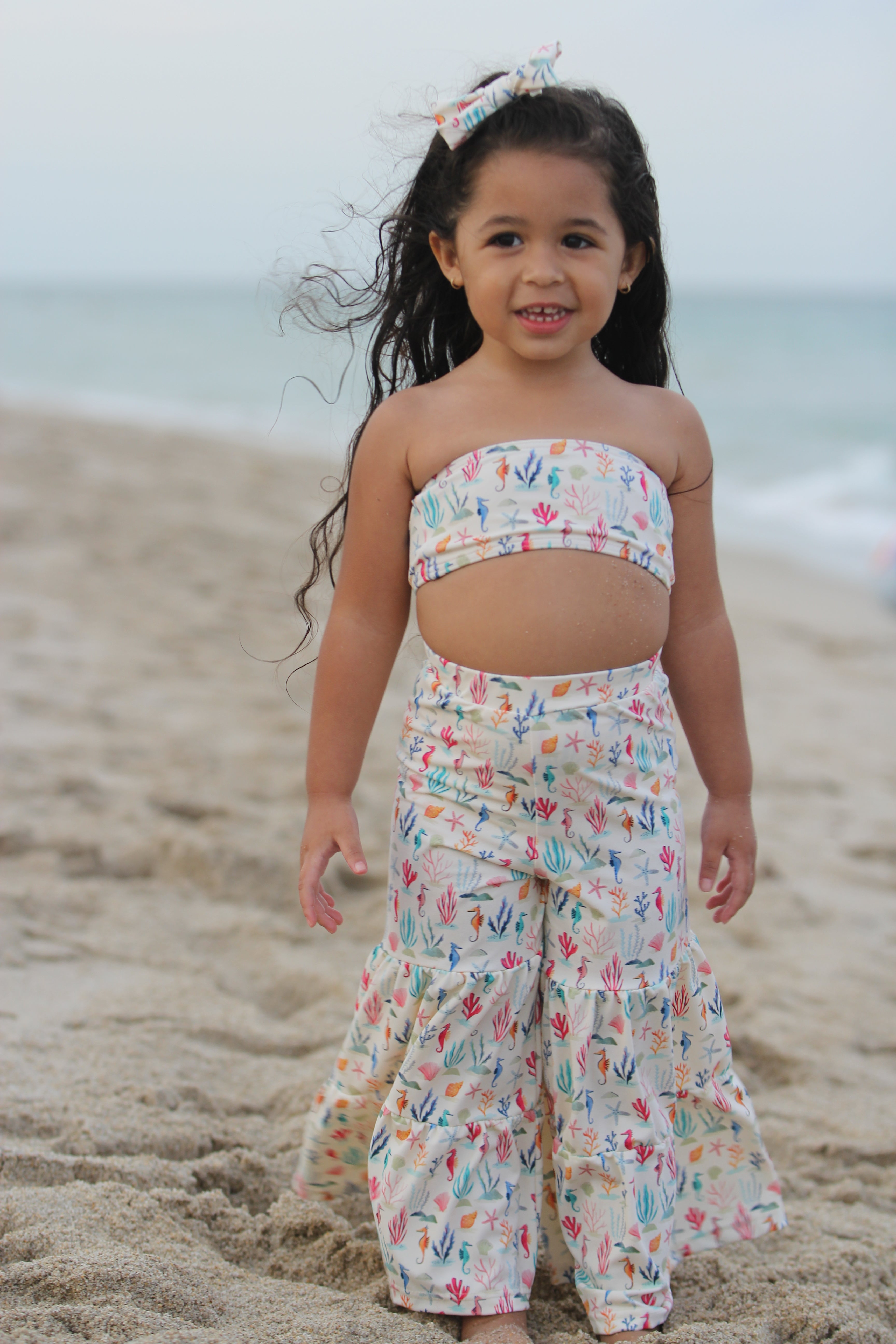 Elastic High Waist Loose Ruffle Hem Beach Wide Leg Palazzo Pants