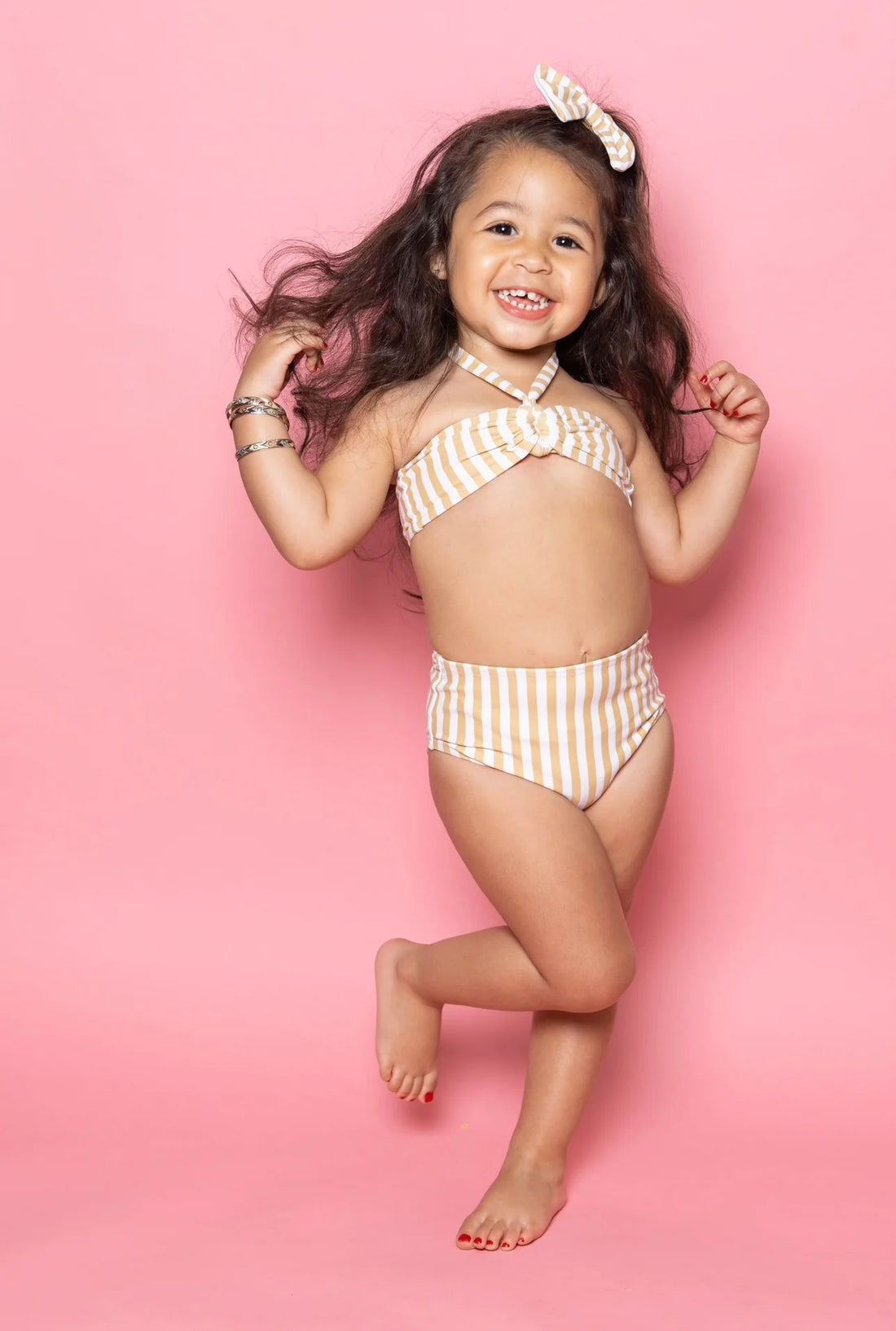 Striped Bandeau Ring High Waist Swimwear