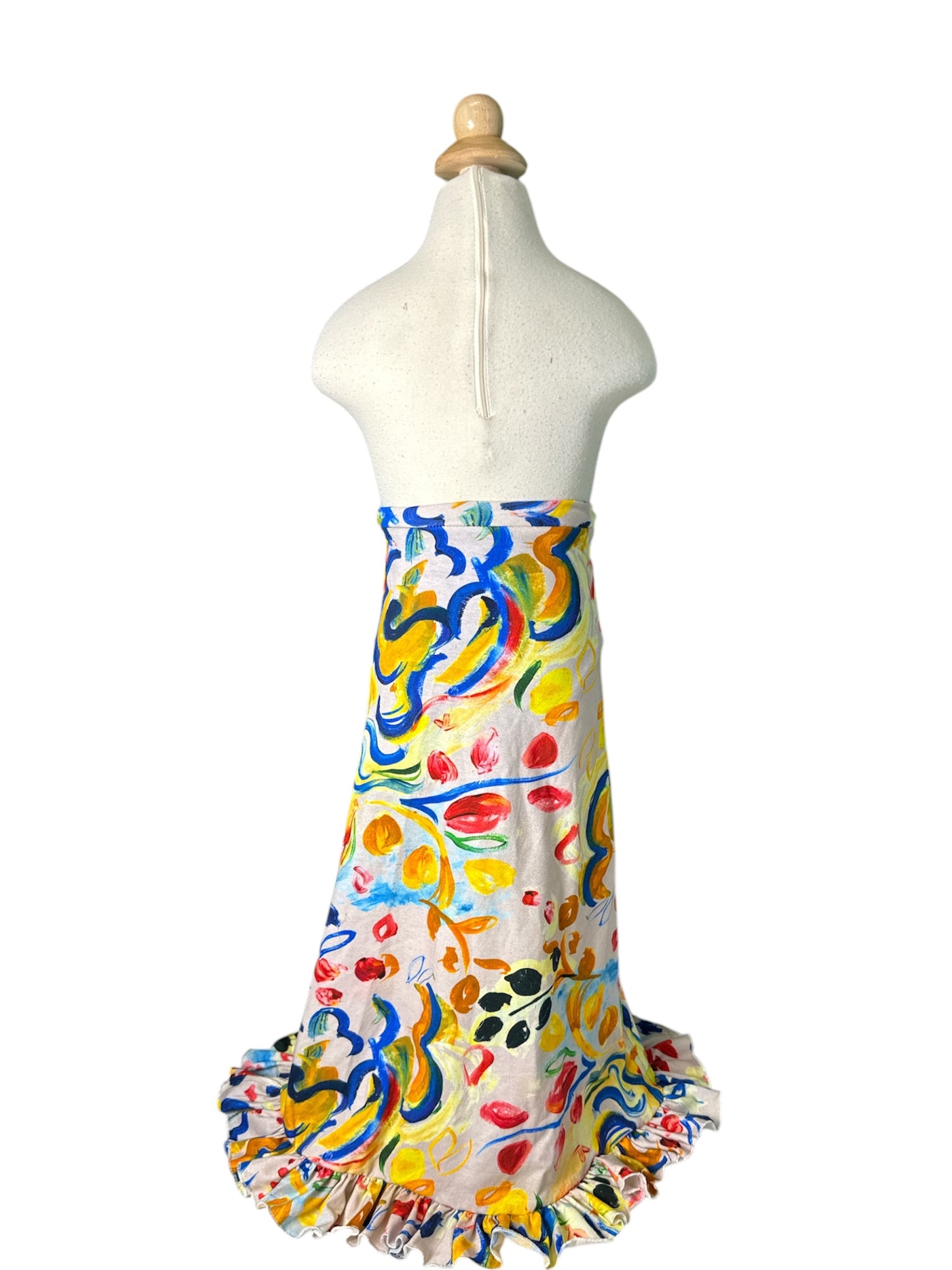 Multi Color Long Flare Ruffle Skirt