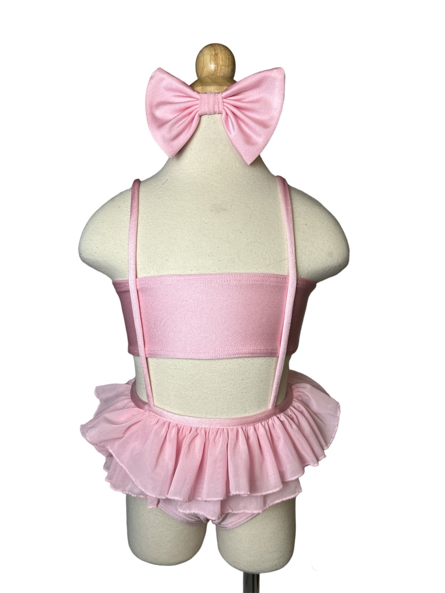 Cotton Candy Pink Two Piece Suspenders Bandeau High Waist Swimwear