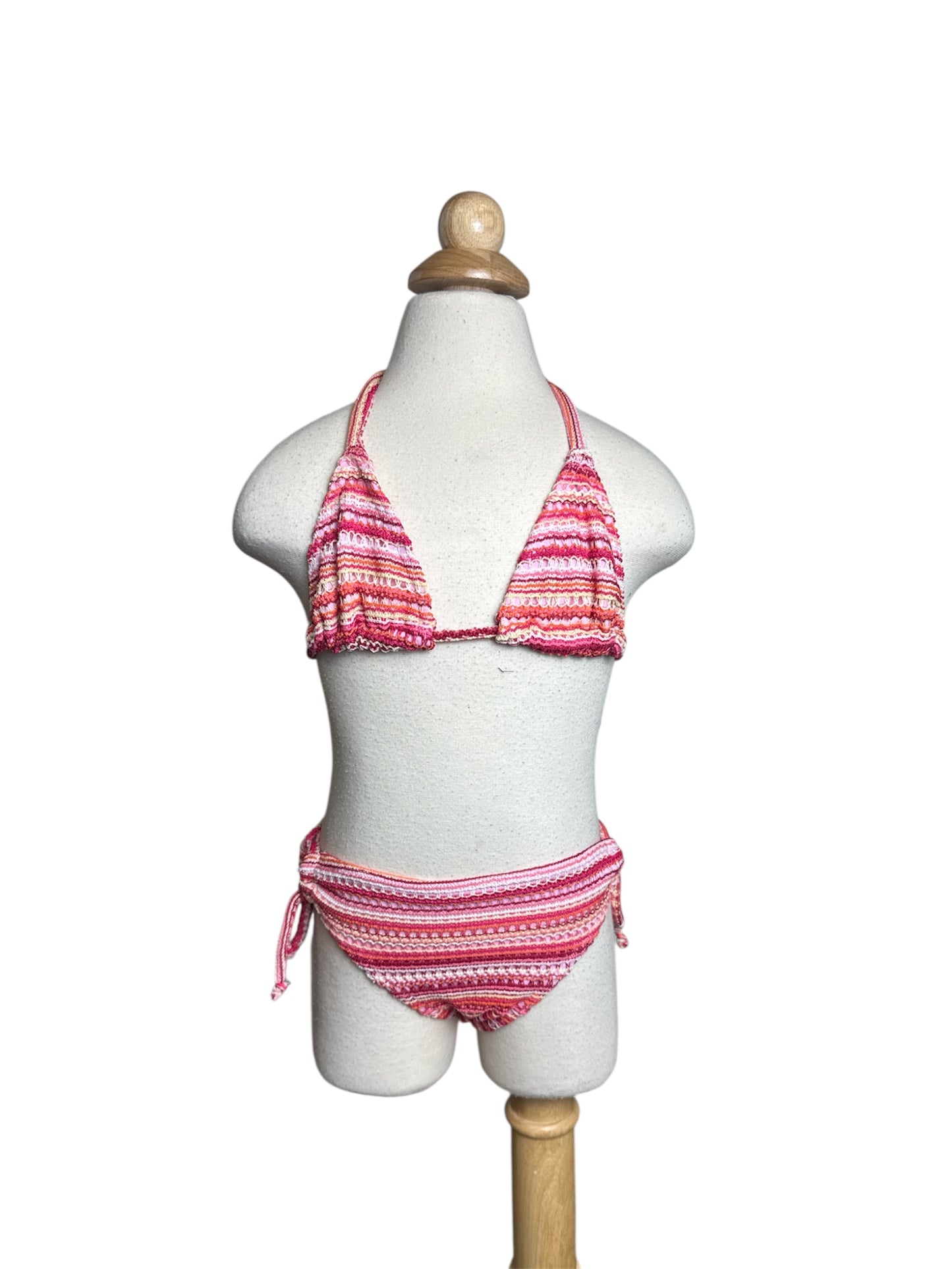 Pink Stripes Knit Triangle Bikini Swimwear
