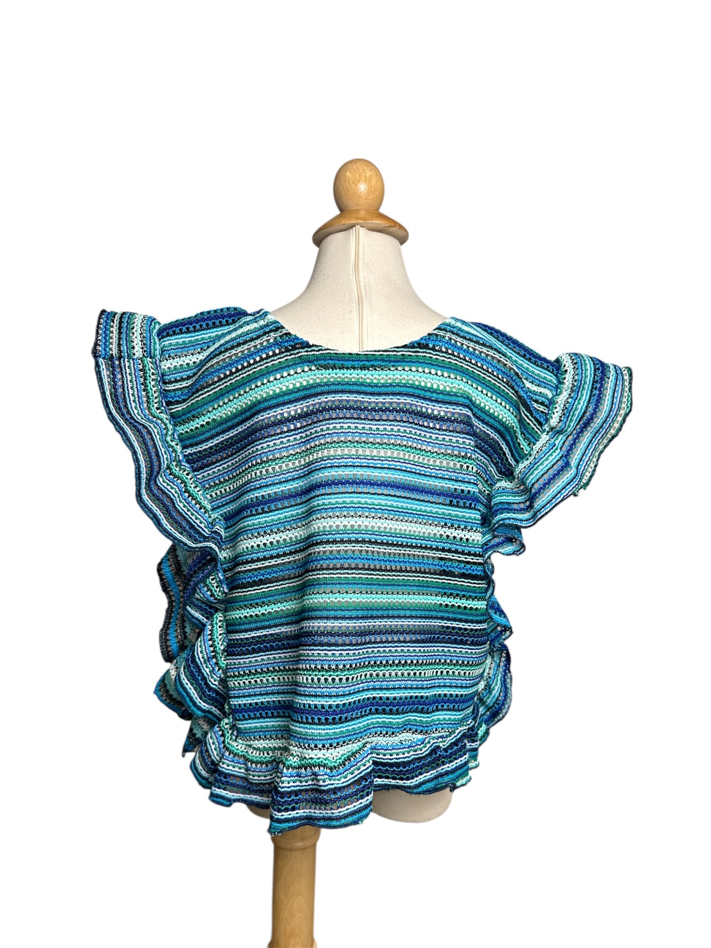 Blue Strips Poncho Ruffles