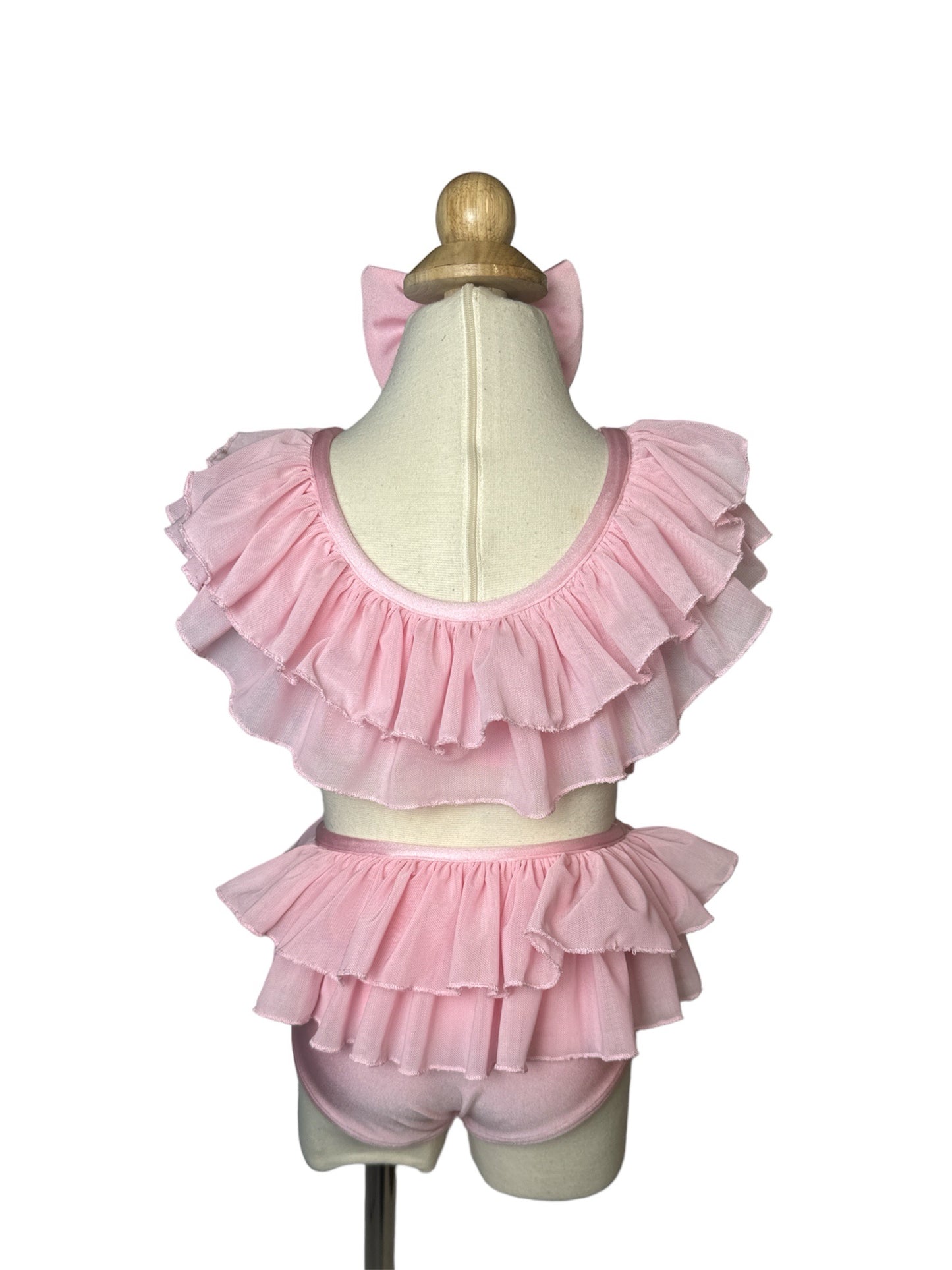 Cotton Candy Pink Two Piece Halter Ruffle High Waist Swimwear