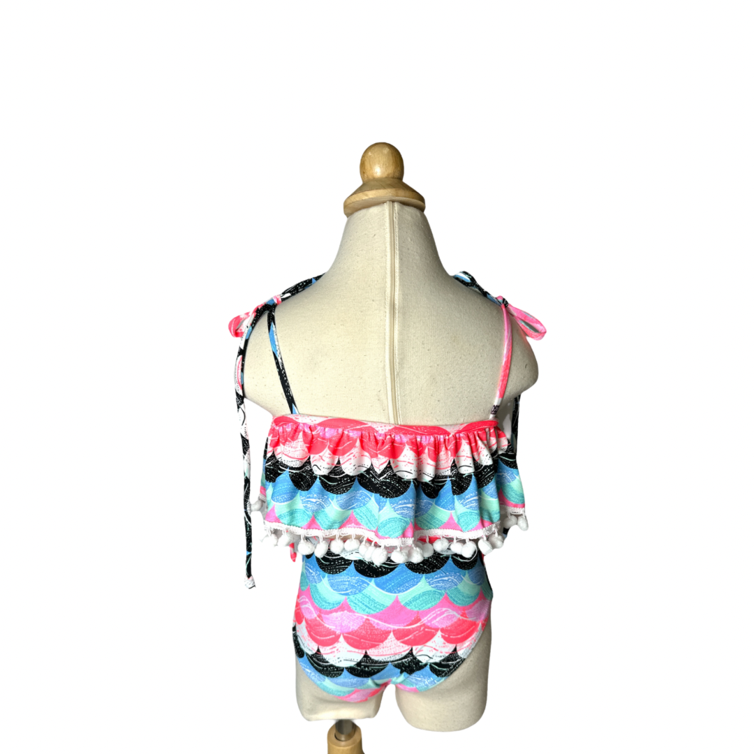 Colourful Abstract Two Piece Pom Bandeau Swimwear