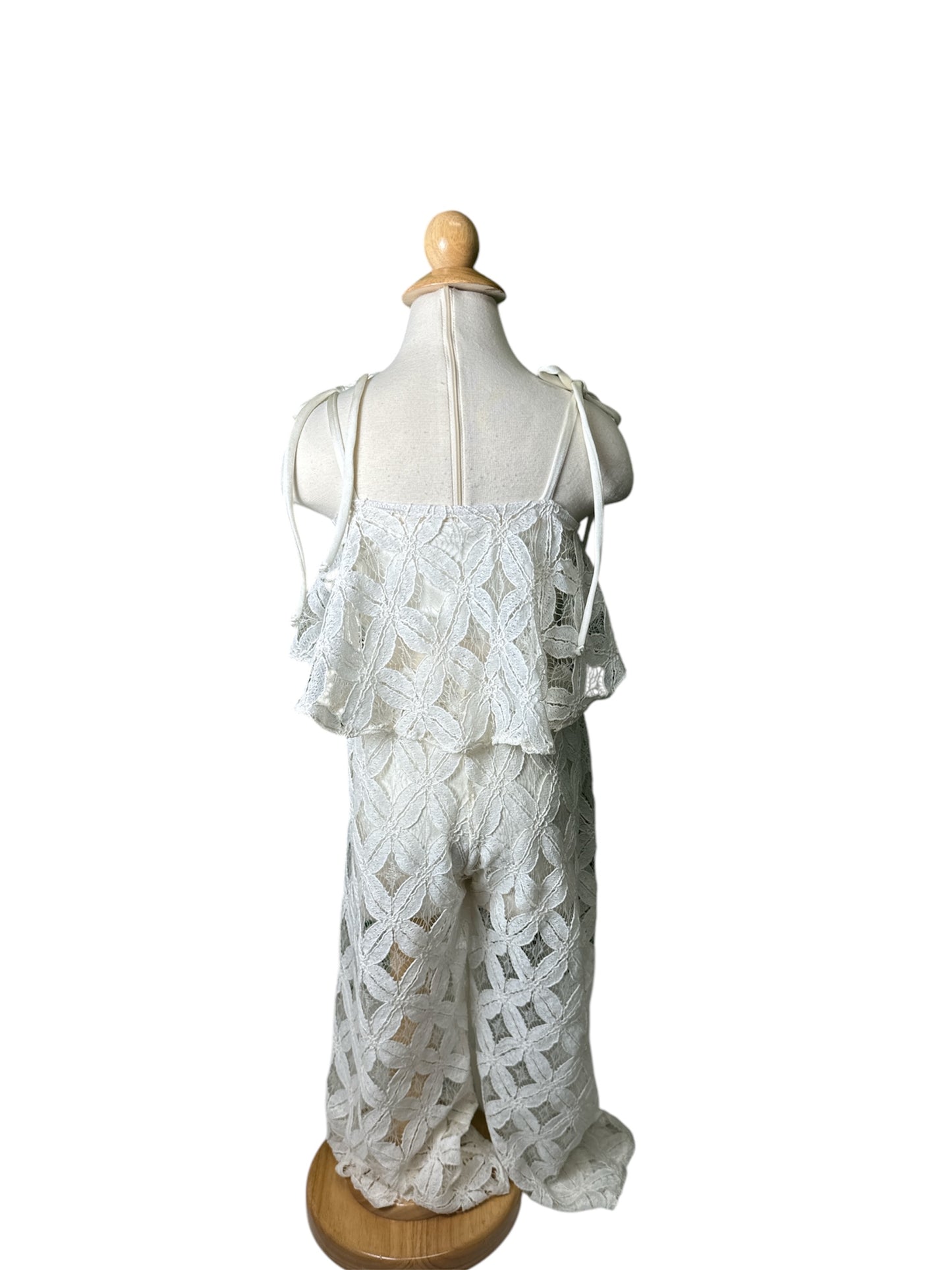 Two Piece Cream Star Shell Lace Pant With Bell Top Shirt