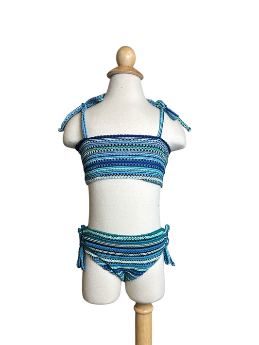Blue Stripes Knit Bandeau Bikini  Swimwear