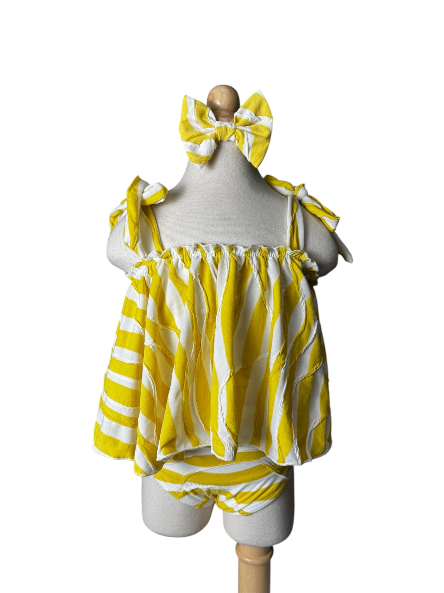 The Roma Yellow & White Stripes Bandeau Ties High Waist Swimwear