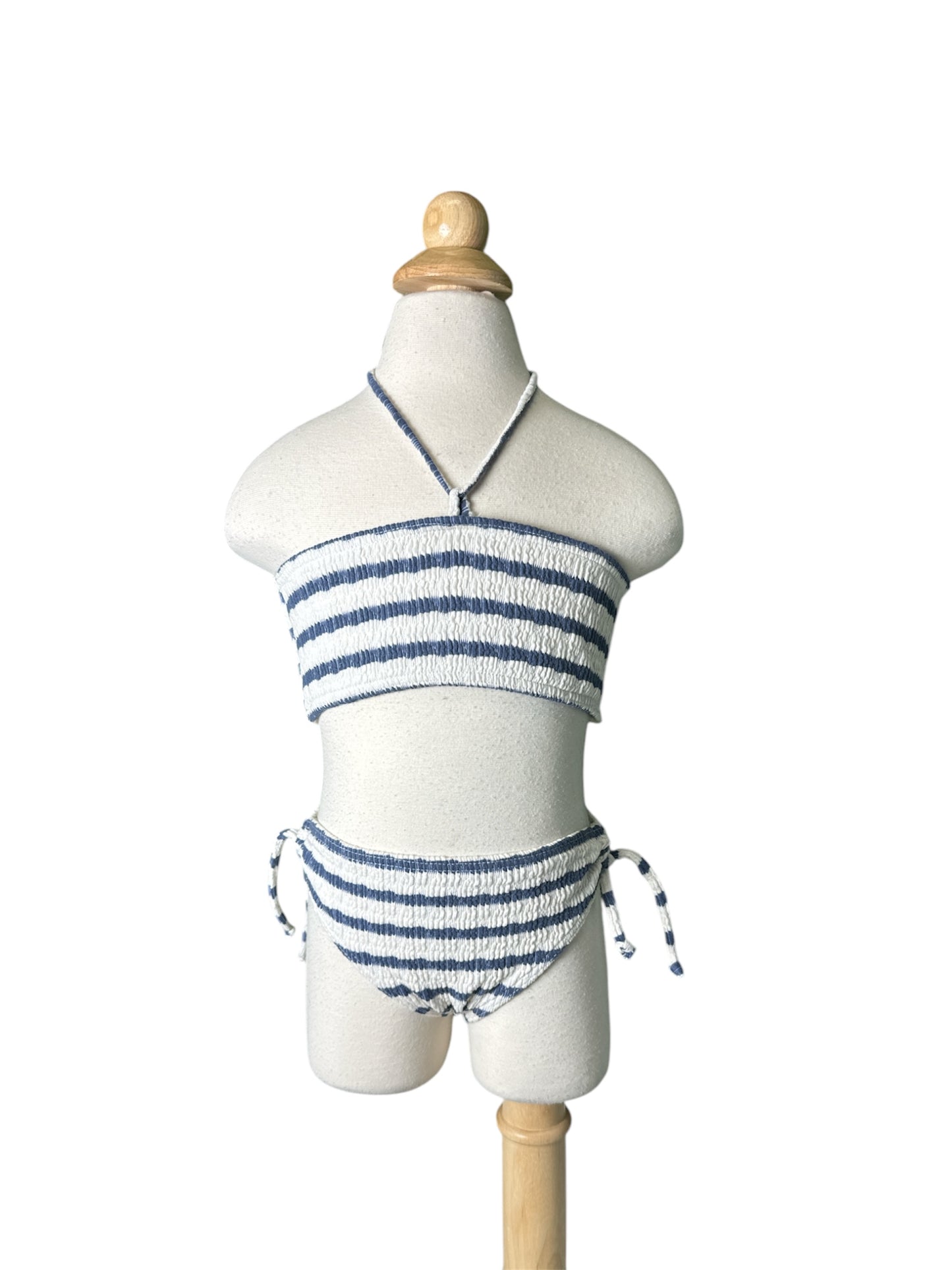 Blue/White Crinkle Strips Classic Triangle Bikini Swimwear