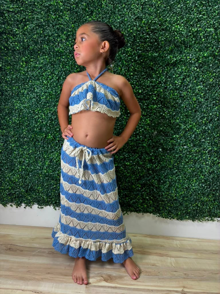 Crochet Ruffle Bandeau Skirt Resort Set