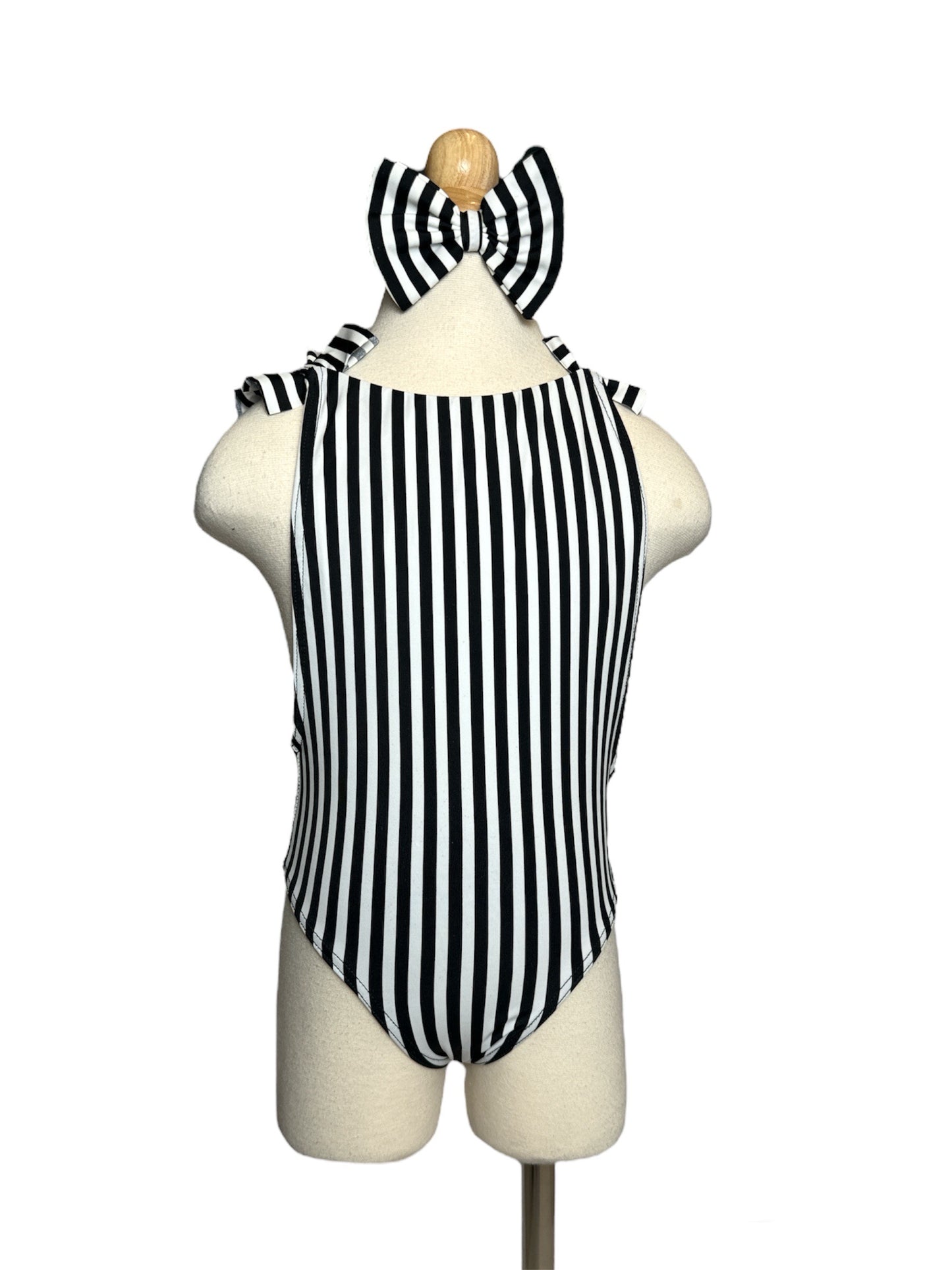 Black & White Striped One Piece Open Back Swimwear