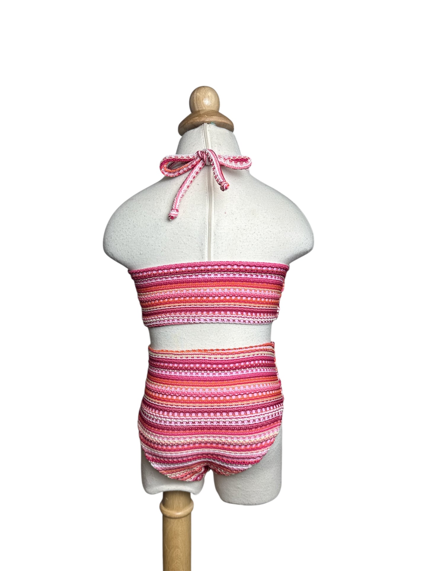 Pink Stripes Knit Bandeau High Waist Swimwear