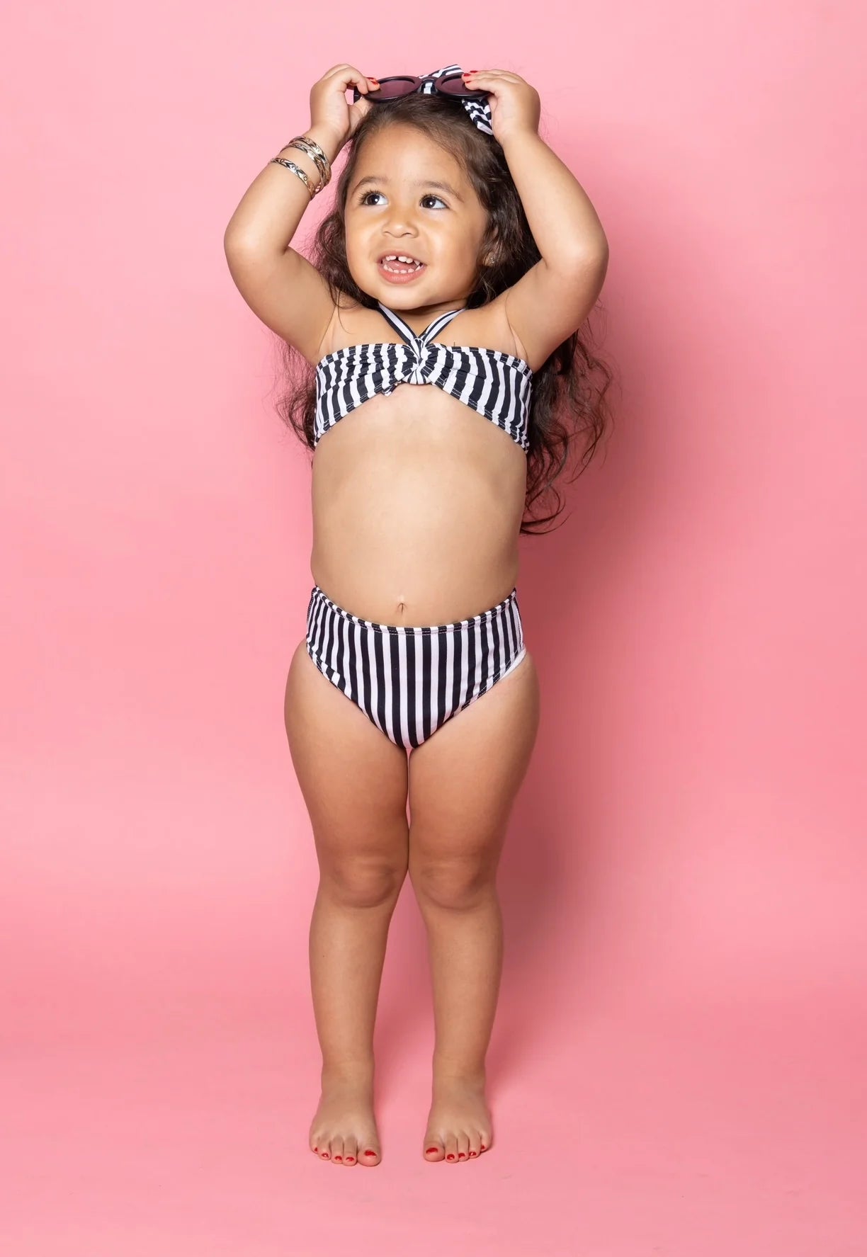 Striped Bandeau Ring High Waist Swimwear
