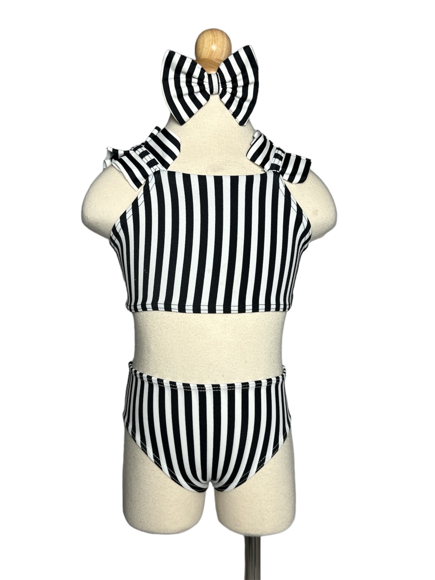 Black & White Striped Halter High Waist Swimwear