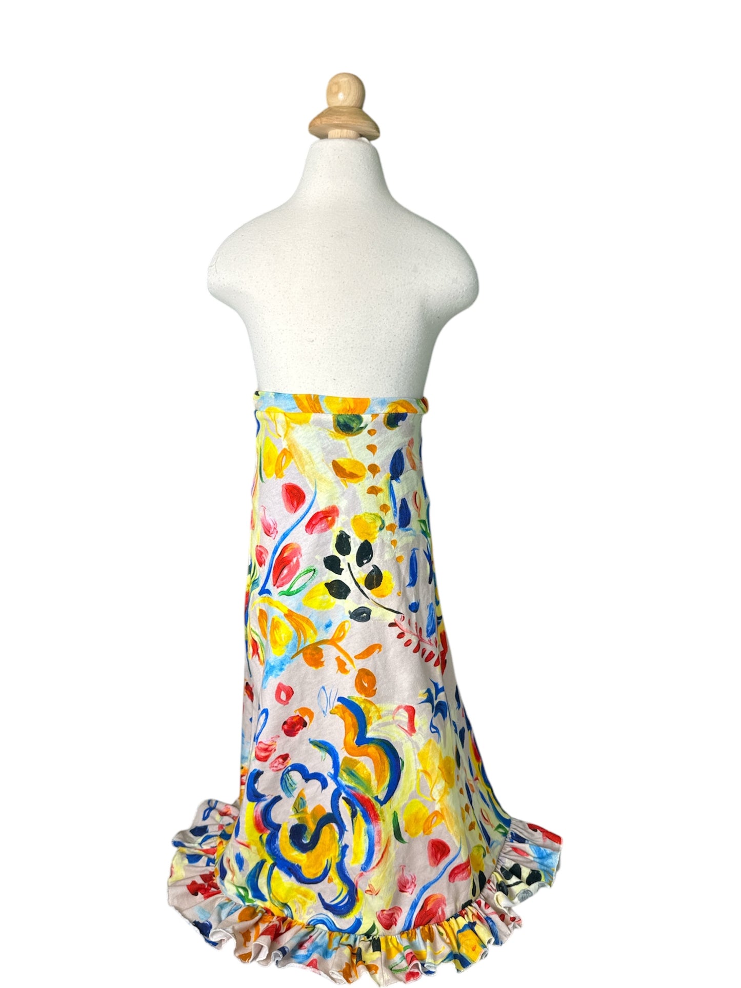 Multi Color Long Flare Ruffle Skirt