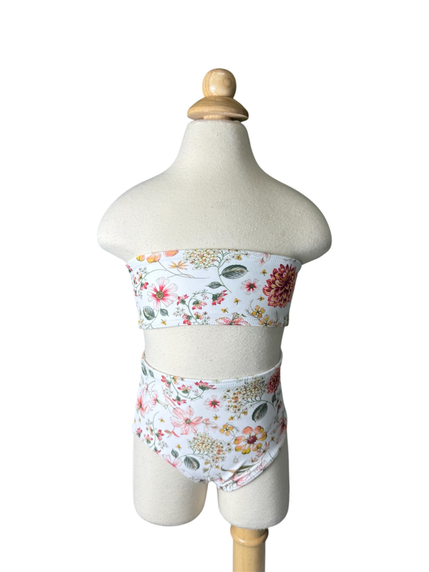 White Floral Bandeau High Waist Swimwear