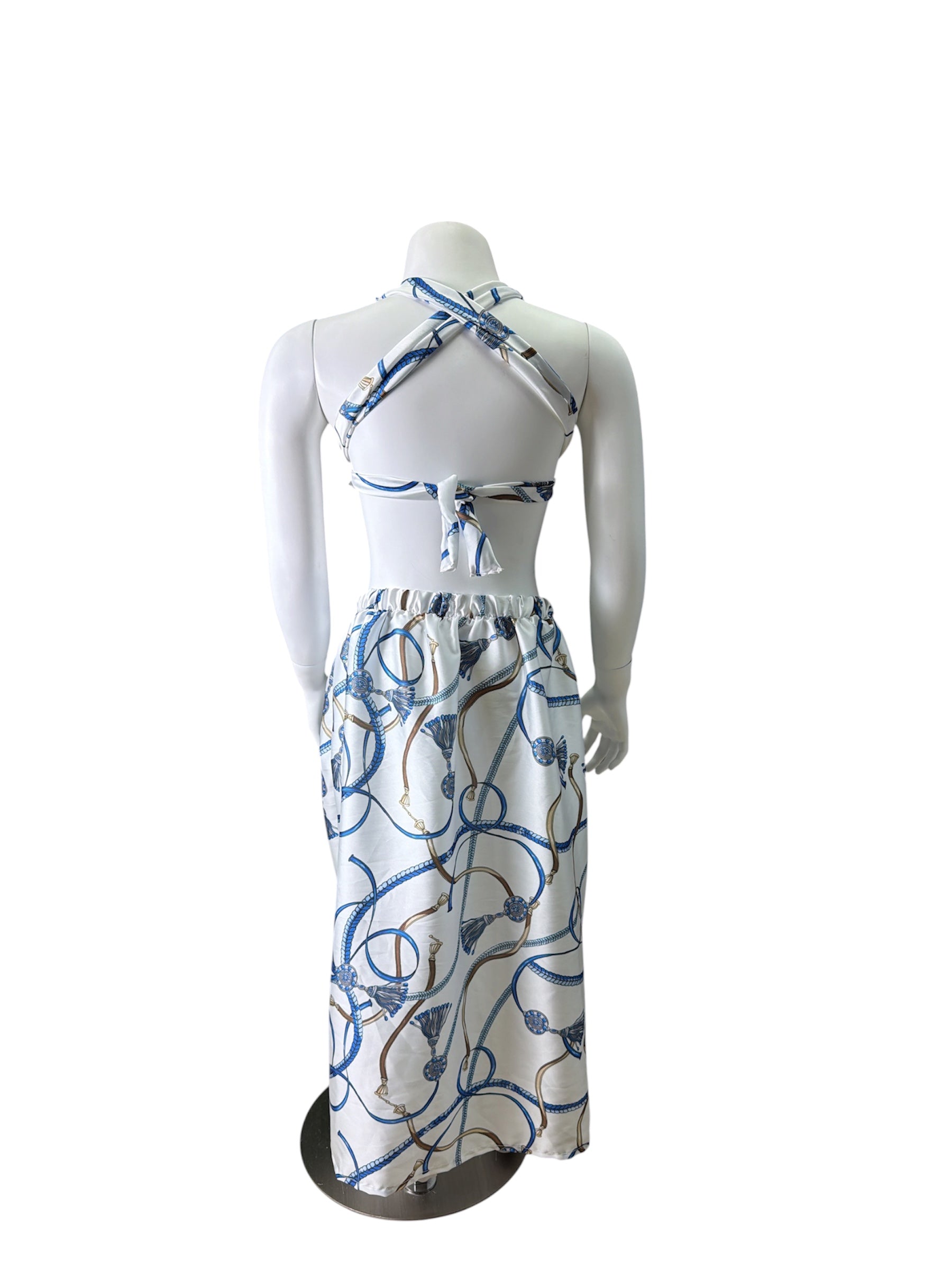 Chain Halter Bubble Top Resort Skirt Set