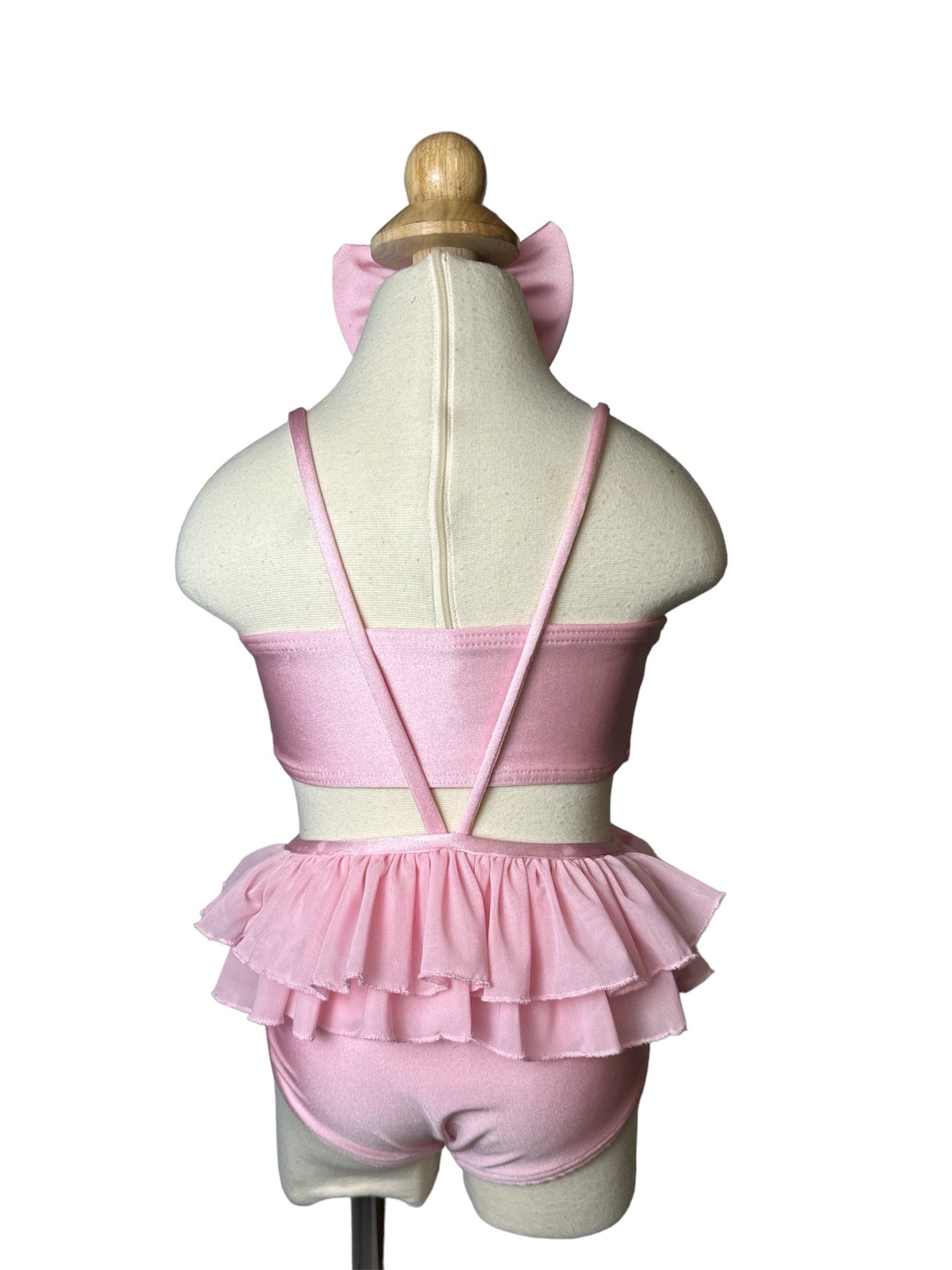 Cotton Candy Pink Two Piece Suspenders Bandeau High Waist Swimwear