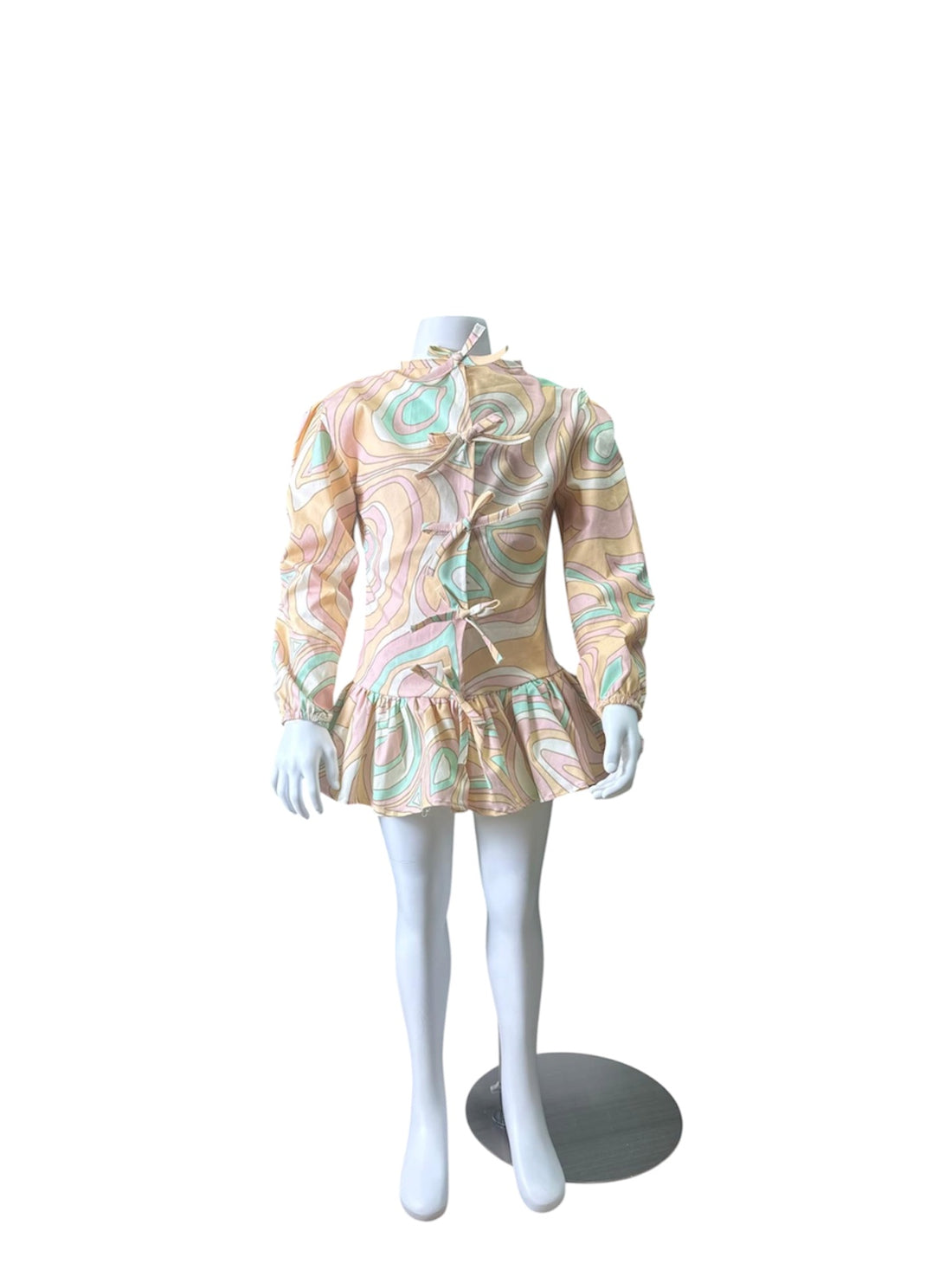 Long Sleeve Bow Button Dress