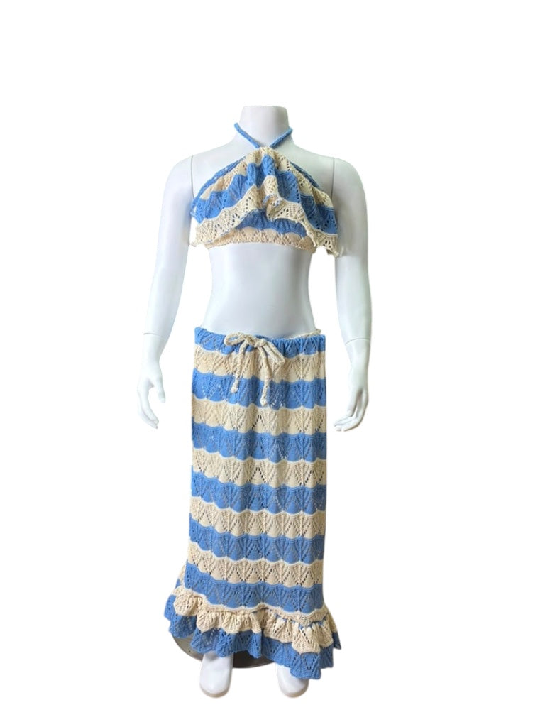 Crochet Ruffle Bandeau Skirt Resort Set